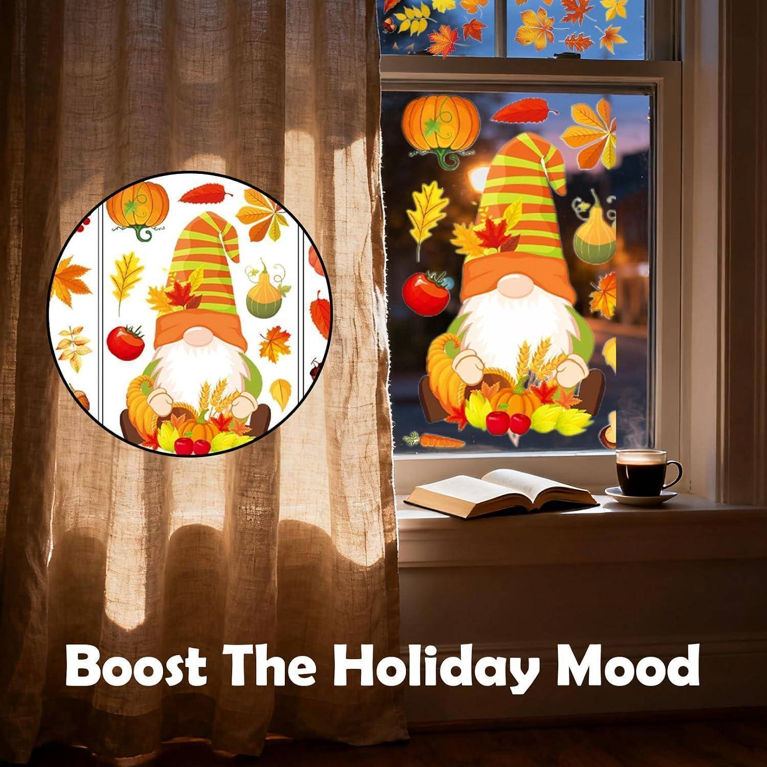Herbstdeko Fensterbilder Selbstklebend 6 Stück Thanksgiving Deko Herbstblätter Kürbis Party Aufkleber Halloween Fensterbild Wohnzimmer Tür Dekorat