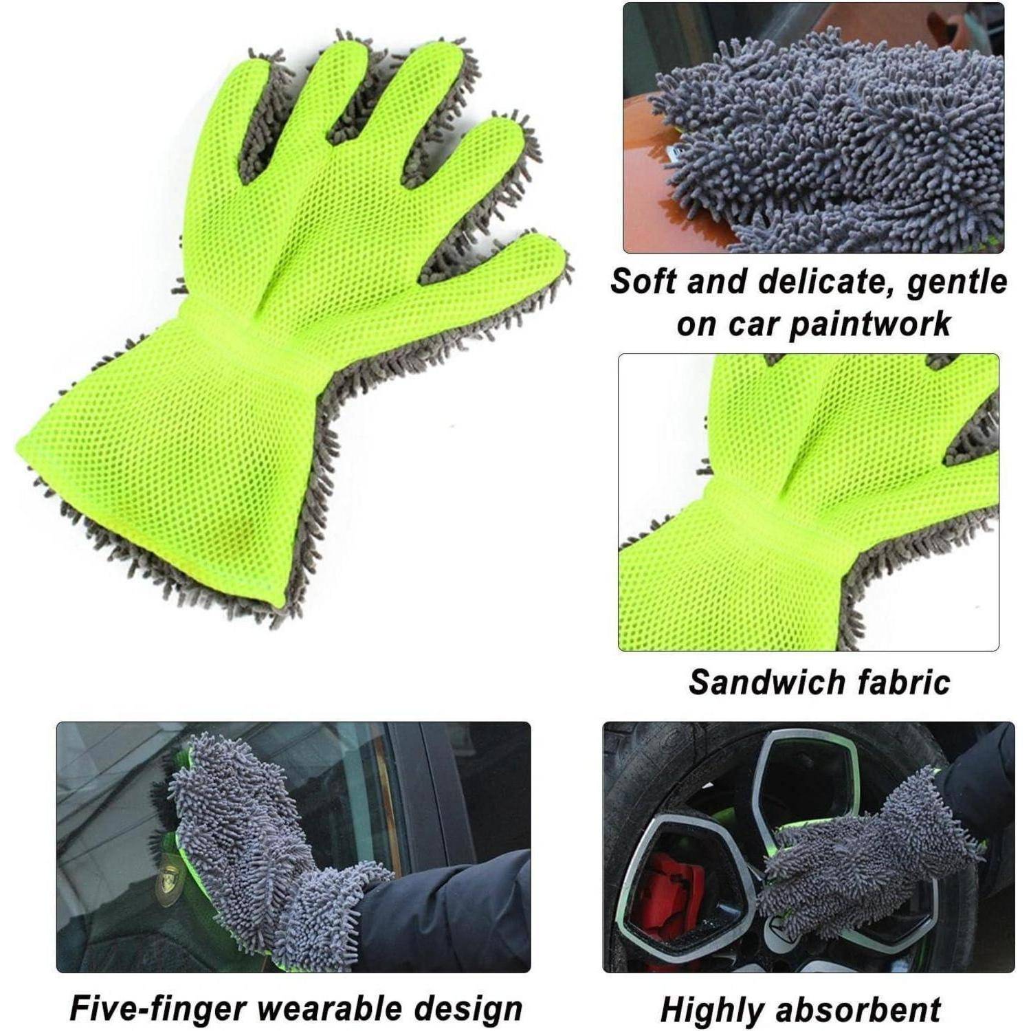 1 Stück Fünf-Finger-Waschhandschuhe, Autowaschhandschuhe Finger, Auto Handschuhe reinigen, Chenille-Autoreinigungshandschuhe, Autowasch-Staubhandsch