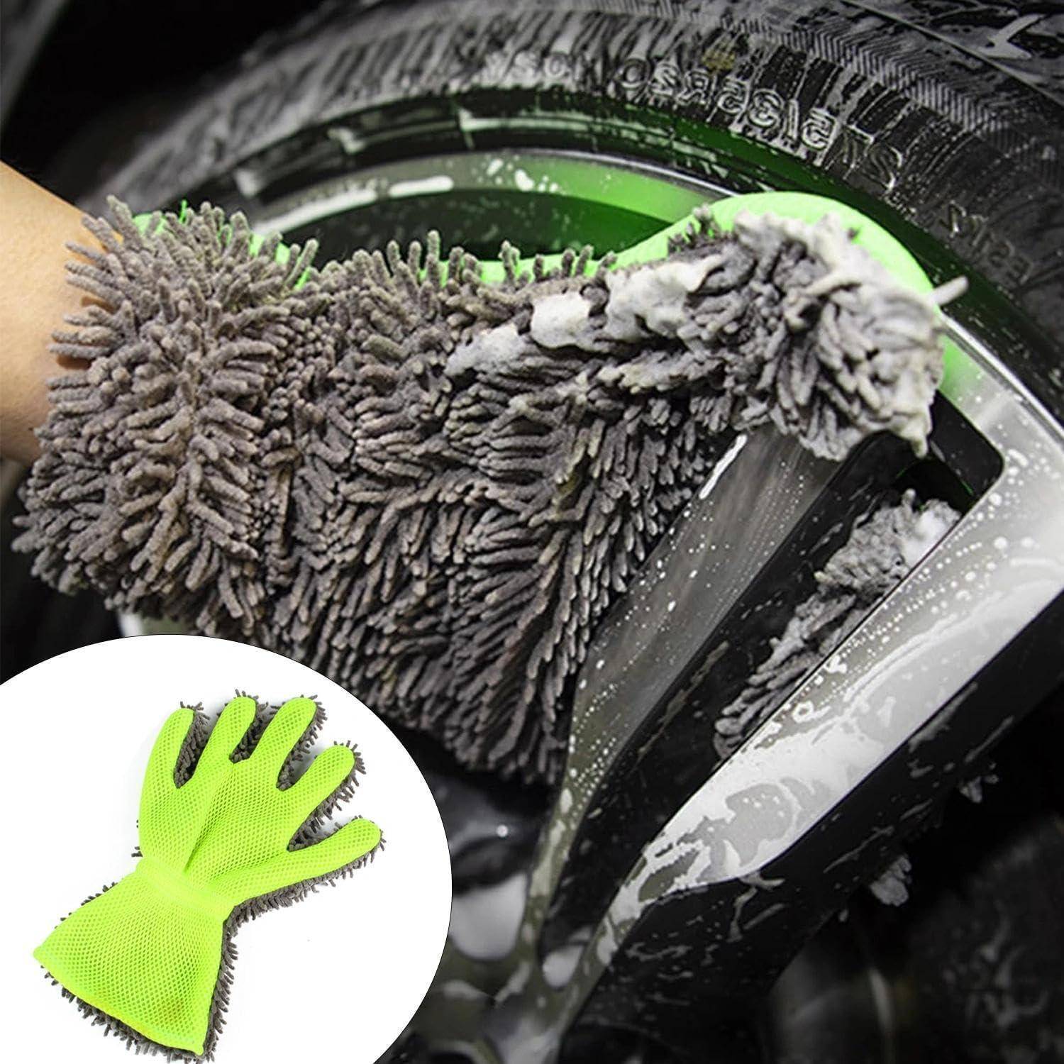 1 Stück Fünf-Finger-Waschhandschuhe, Autowaschhandschuhe Finger, Auto Handschuhe reinigen, Chenille-Autoreinigungshandschuhe, Autowasch-Staubhandsch