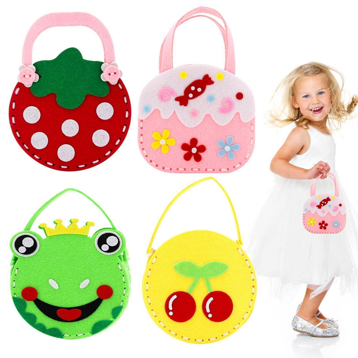 AffeGifts Filz Nähset Kinder, 4-Pack Handtasche Kinder Nähset Nähen Diy Pädagogische Nähsets Diy Bastelset Süße Filztasche Mein Erstes Nähsets