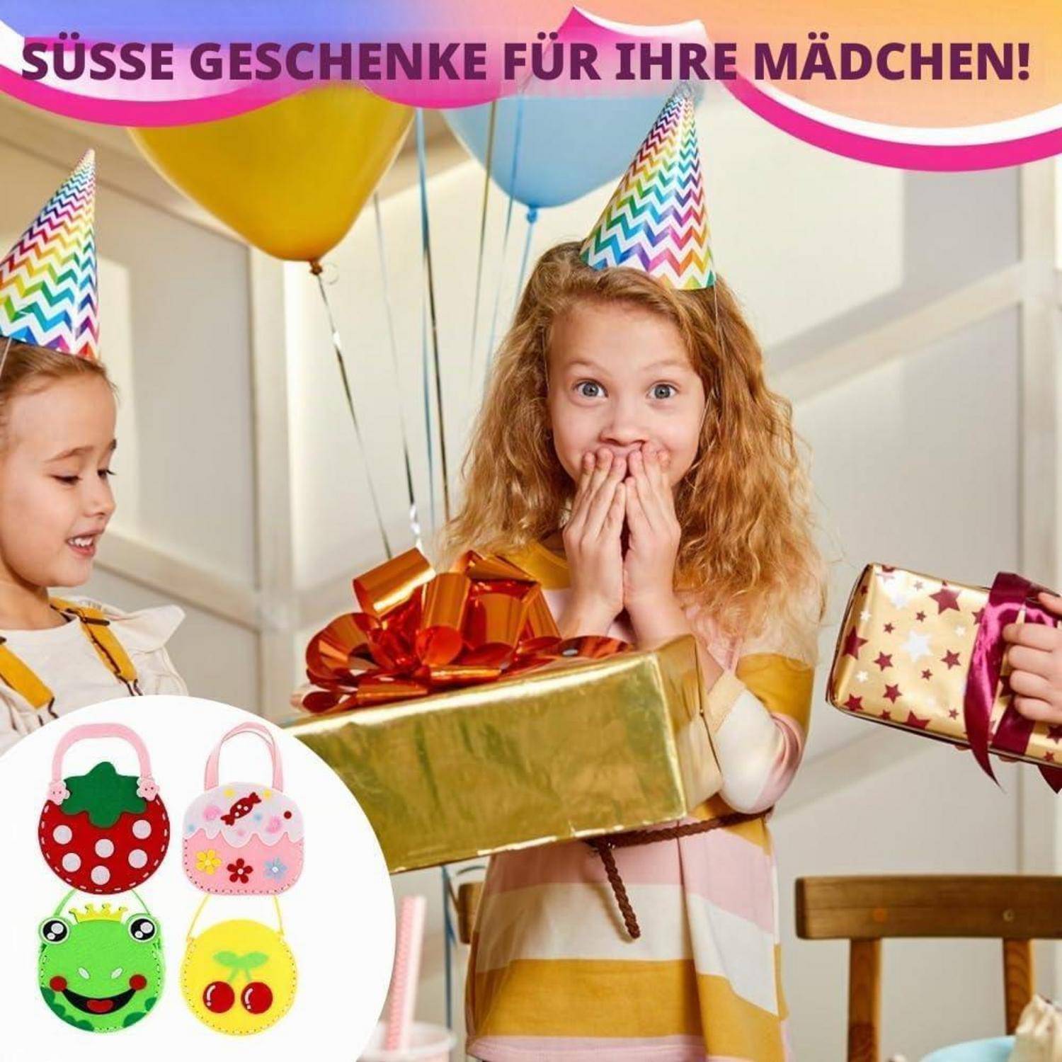 AffeGifts Filz Nähset Kinder, 4-Pack Handtasche Kinder Nähset Nähen Diy Pädagogische Nähsets Diy Bastelset Süße Filztasche Mein Erstes Nähsets