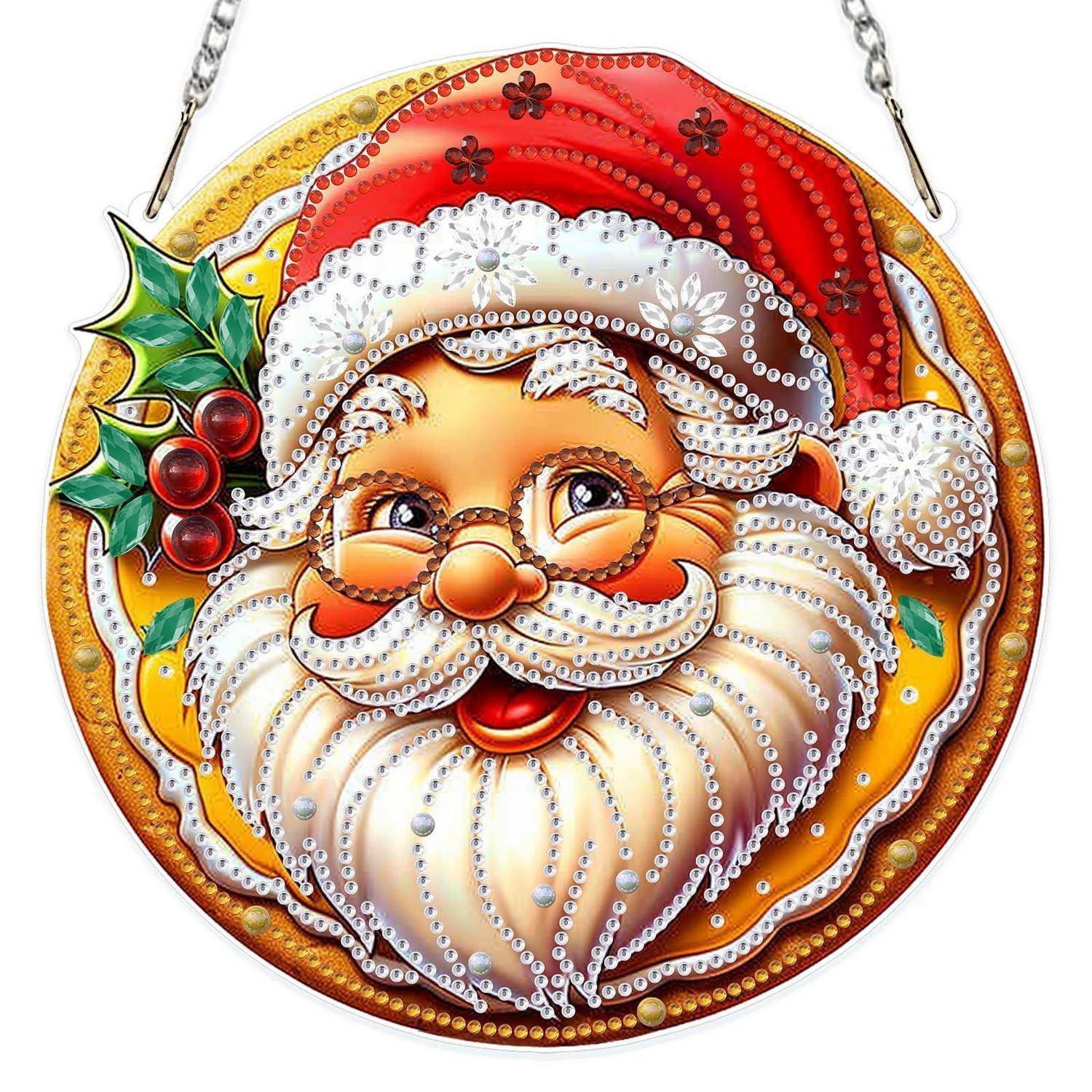 MOGTAA Weihnachten Diamond Painting Anhänger, Weihnachtsmann Diamond Painting mit Kette Kinder Erwachsene, Diamant Painting Fensterbilder