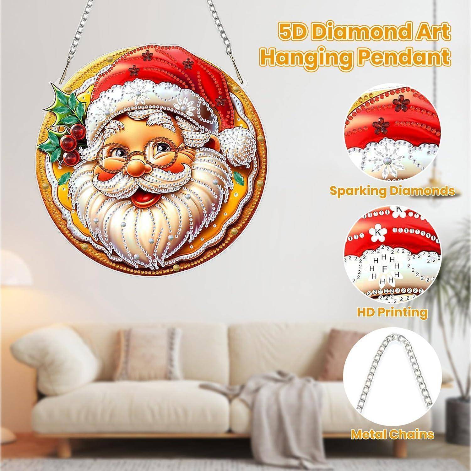 MOGTAA Weihnachten Diamond Painting Anhänger, Weihnachtsmann Diamond Painting mit Kette Kinder Erwachsene, Diamant Painting Fensterbilder