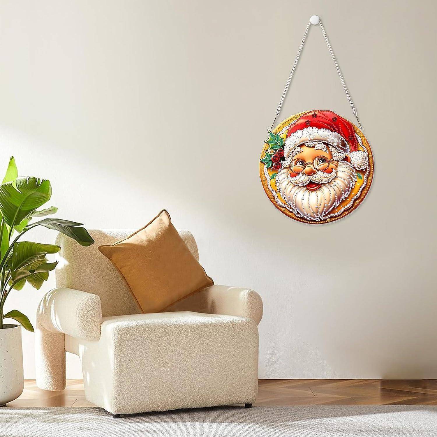 MOGTAA Weihnachten Diamond Painting Anhänger, Weihnachtsmann Diamond Painting mit Kette Kinder Erwachsene, Diamant Painting Fensterbilder