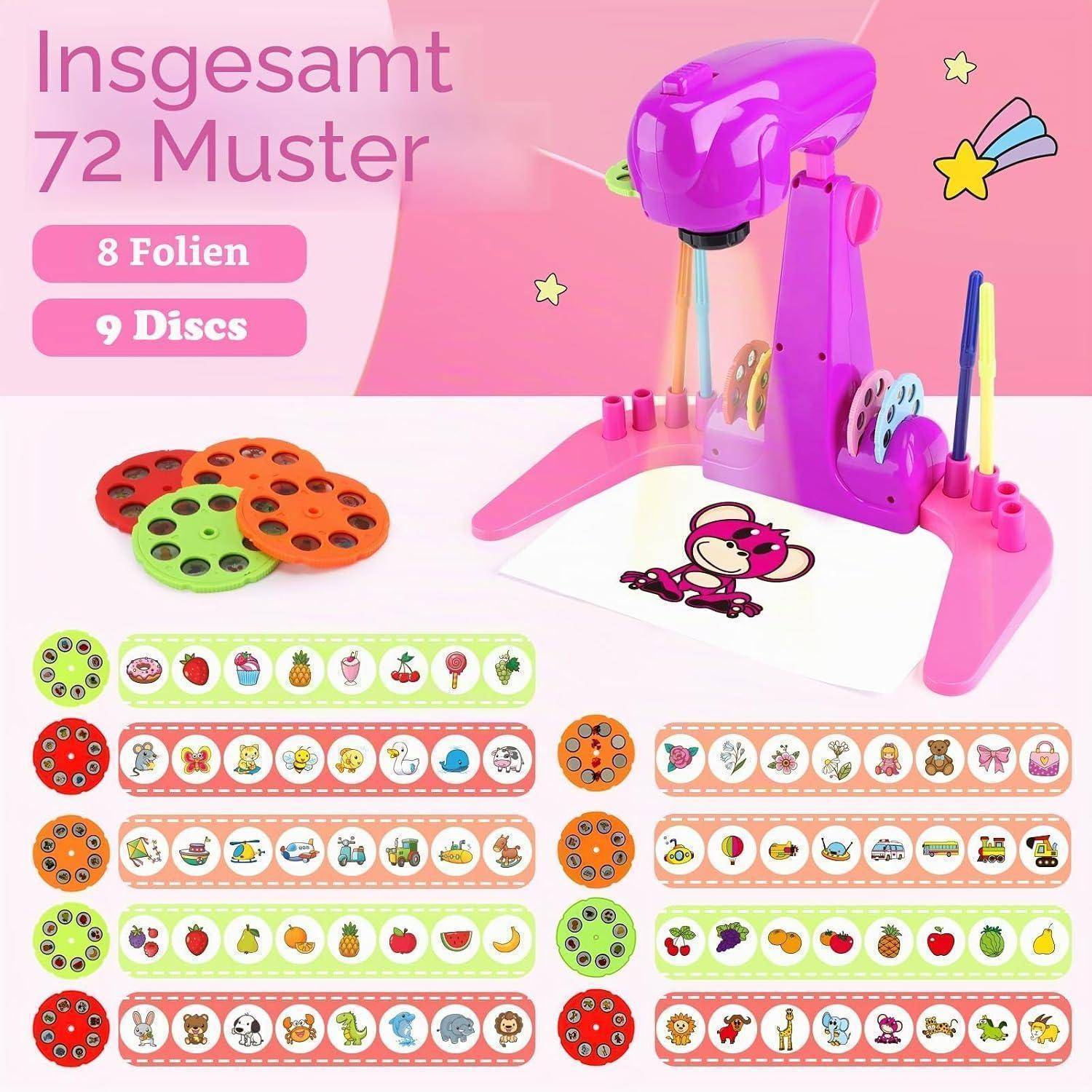 Sumsoltic Geschenk Mädchen Zeichenprojektor für Kinder Mit Wasserfarbenstifte, Einhorn-Malbuch, Zeichenbuch und Lineal Mädchen Spielzeug Mit 72 Mot