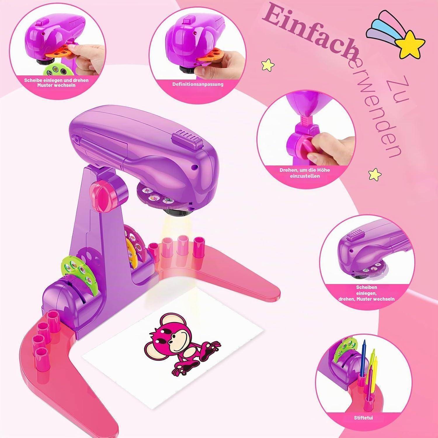 Sumsoltic Geschenk Mädchen Zeichenprojektor für Kinder Mit Wasserfarbenstifte, Einhorn-Malbuch, Zeichenbuch und Lineal Mädchen Spielzeug Mit 72 Mot