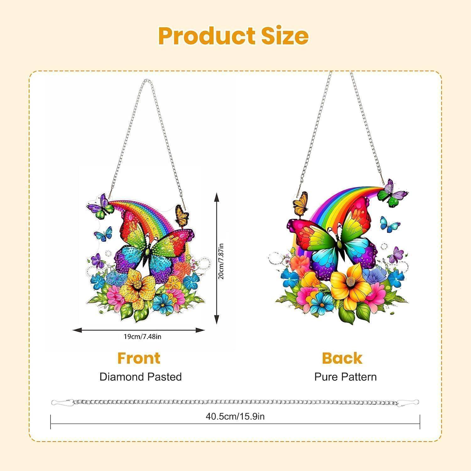 MEIYUDA Diamond Painting Anhänger Regenbogen Schmetterling, 5D Diamond Painting Erwachsene Kinder Sonnenfänger, Lichtfanger DIY Set Fensterbilder,