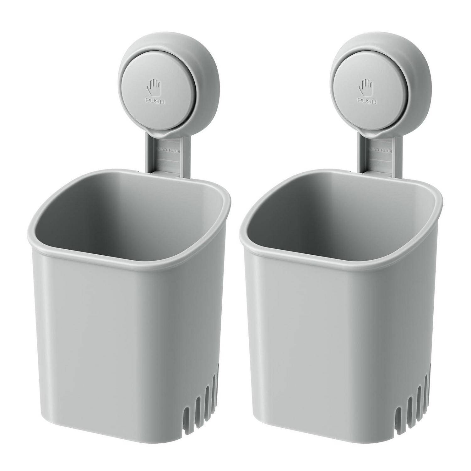 LEVERLOC Saugnapf Zahnbürstenhalter Wand, ohne Bohren, Grau Plastik 2er Set | 1s montiert, werkzeuglos, hält 3 kg, hohle Abläufe zum Trocknen, abne