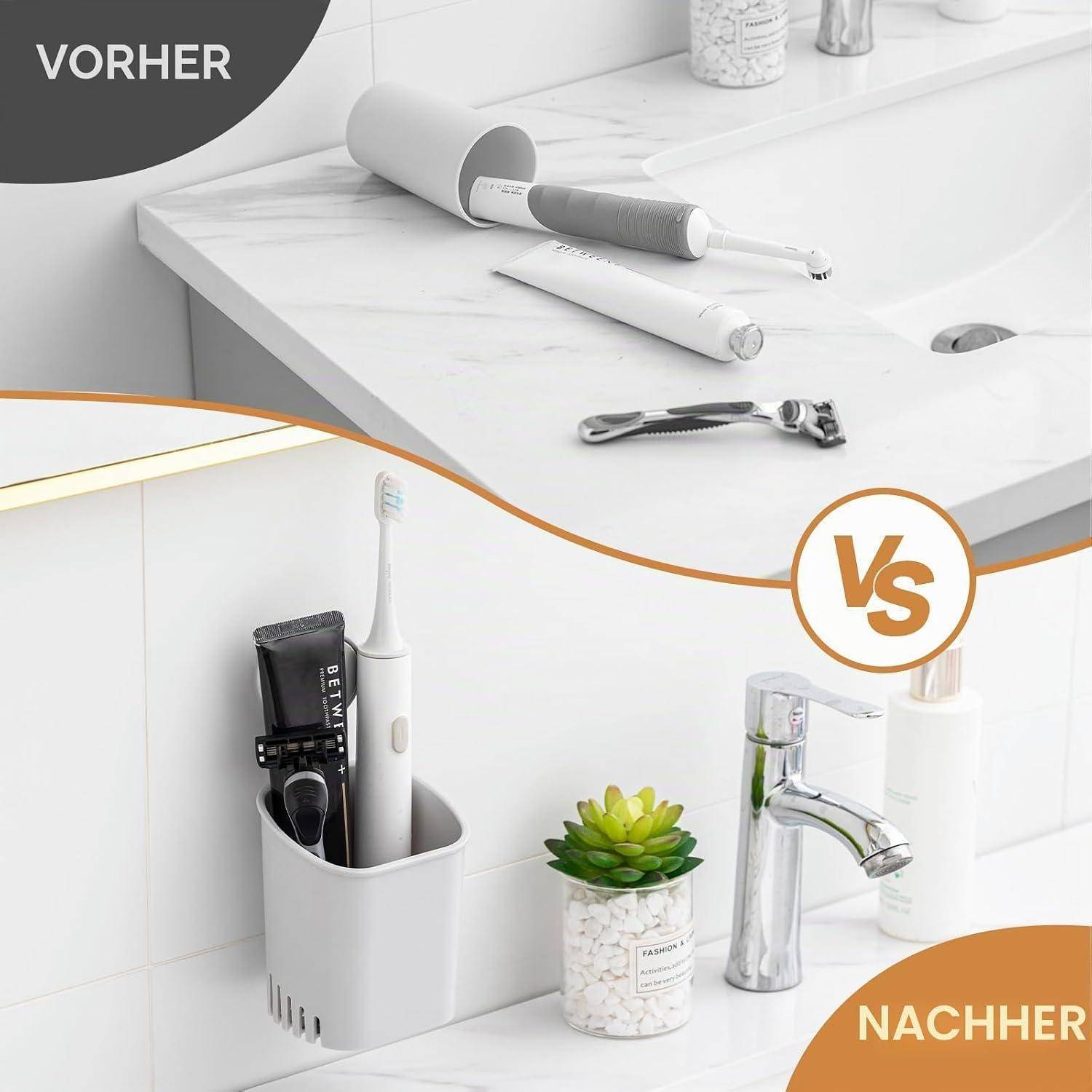 LEVERLOC Saugnapf Zahnbürstenhalter Wand, ohne Bohren, Grau Plastik 2er Set | 1s montiert, werkzeuglos, hält 3 kg, hohle Abläufe zum Trocknen, abne