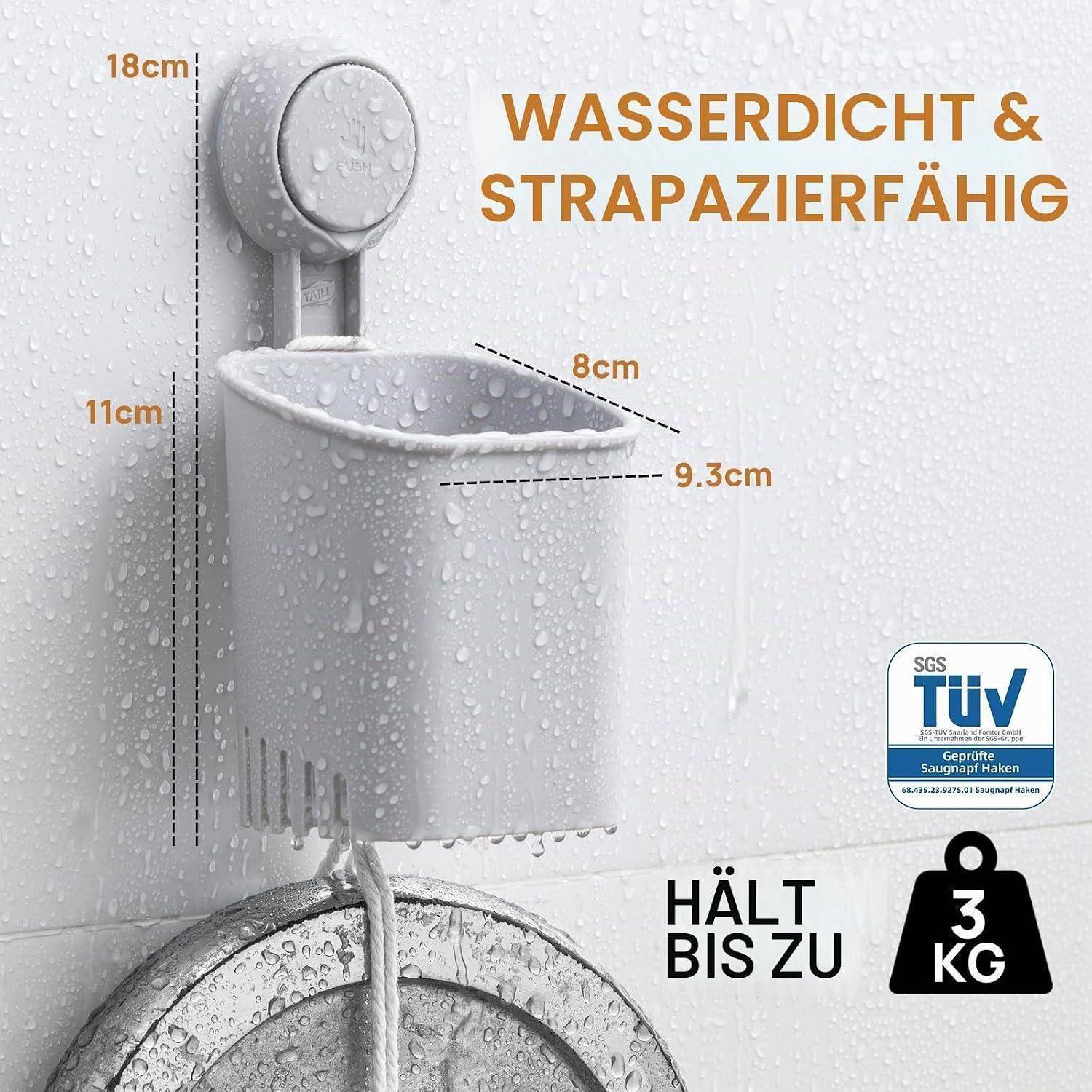 LEVERLOC Saugnapf Zahnbürstenhalter Wand, ohne Bohren, Grau Plastik 2er Set | 1s montiert, werkzeuglos, hält 3 kg, hohle Abläufe zum Trocknen, abne