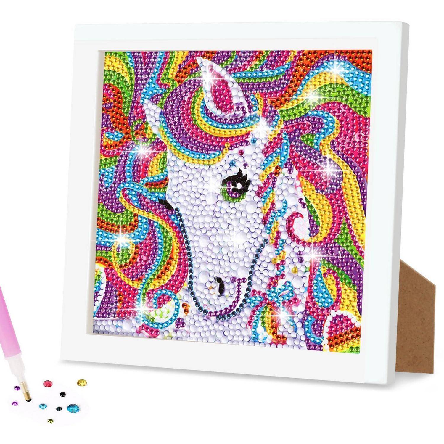 AUAUY Diamond Painting Set, Holzrahmen, 5D DIY Diamond Painting, Einhorn C | DIY Diamond Painting, Malen Nach Zahlen Diamant Painting Erwachsene