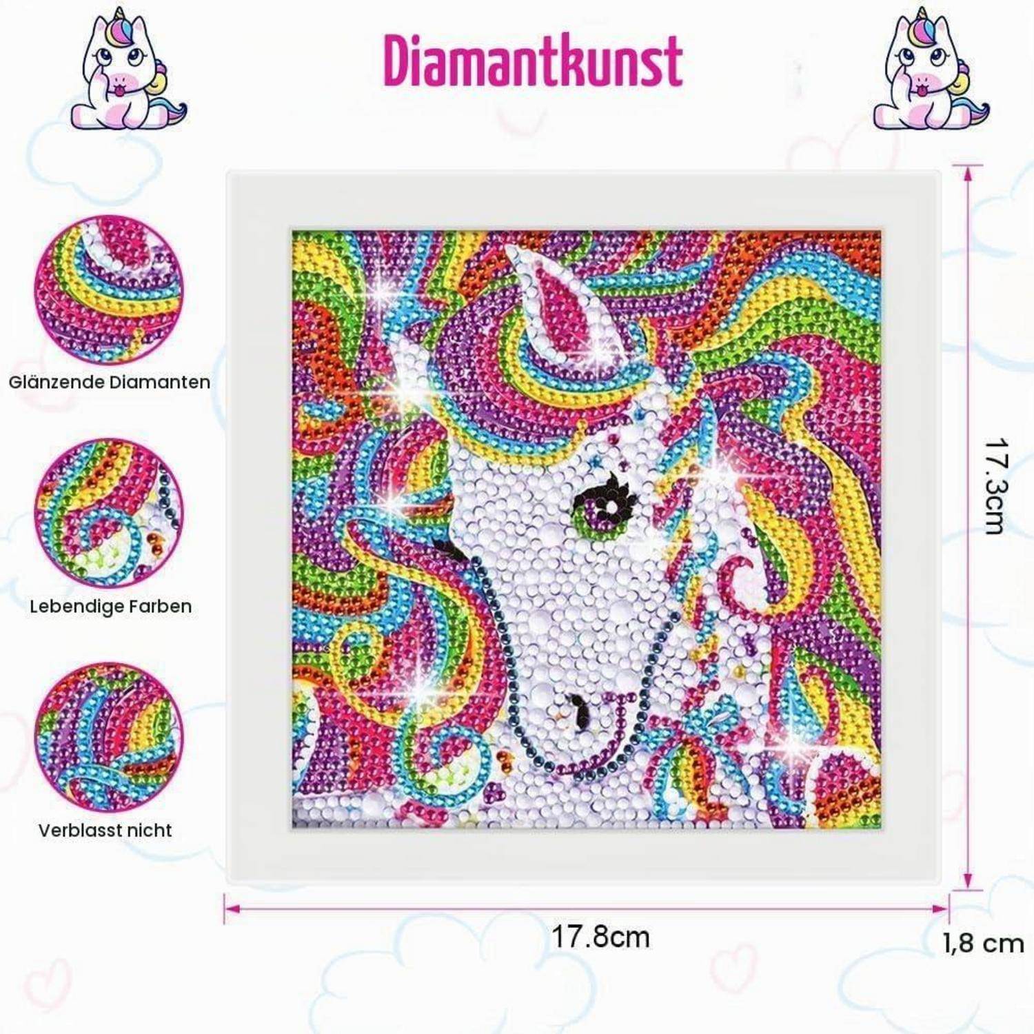 AUAUY Diamond Painting Set, Holzrahmen, 5D DIY Diamond Painting, Einhorn C | DIY Diamond Painting, Malen Nach Zahlen Diamant Painting Erwachsene