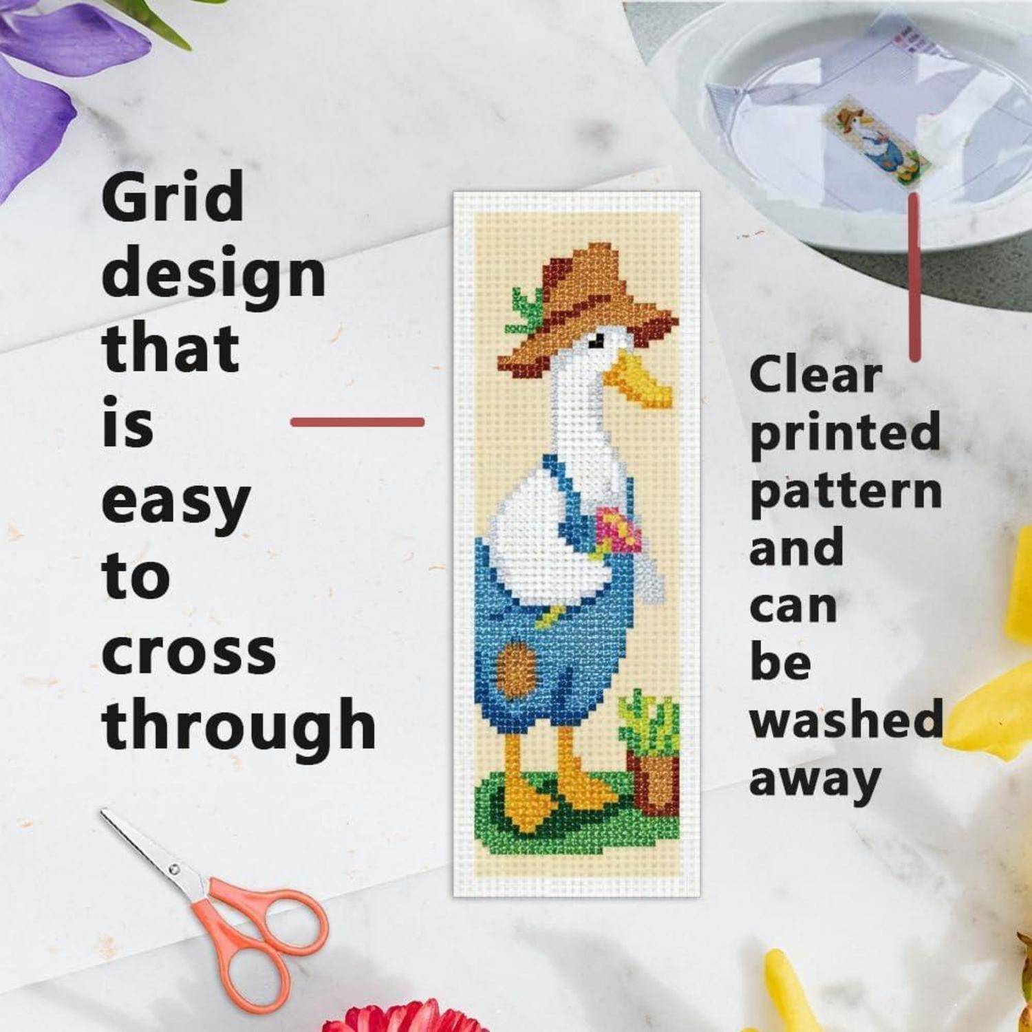 INFUNLY 6 Stück Bauernhoftiere Kreuzstich Lesezeichen Set 17.7x23.6 Geprägte Stickerei Lesezeichen Kits mit Cartoon Tiere Needlepoint Lesezeichen Ki