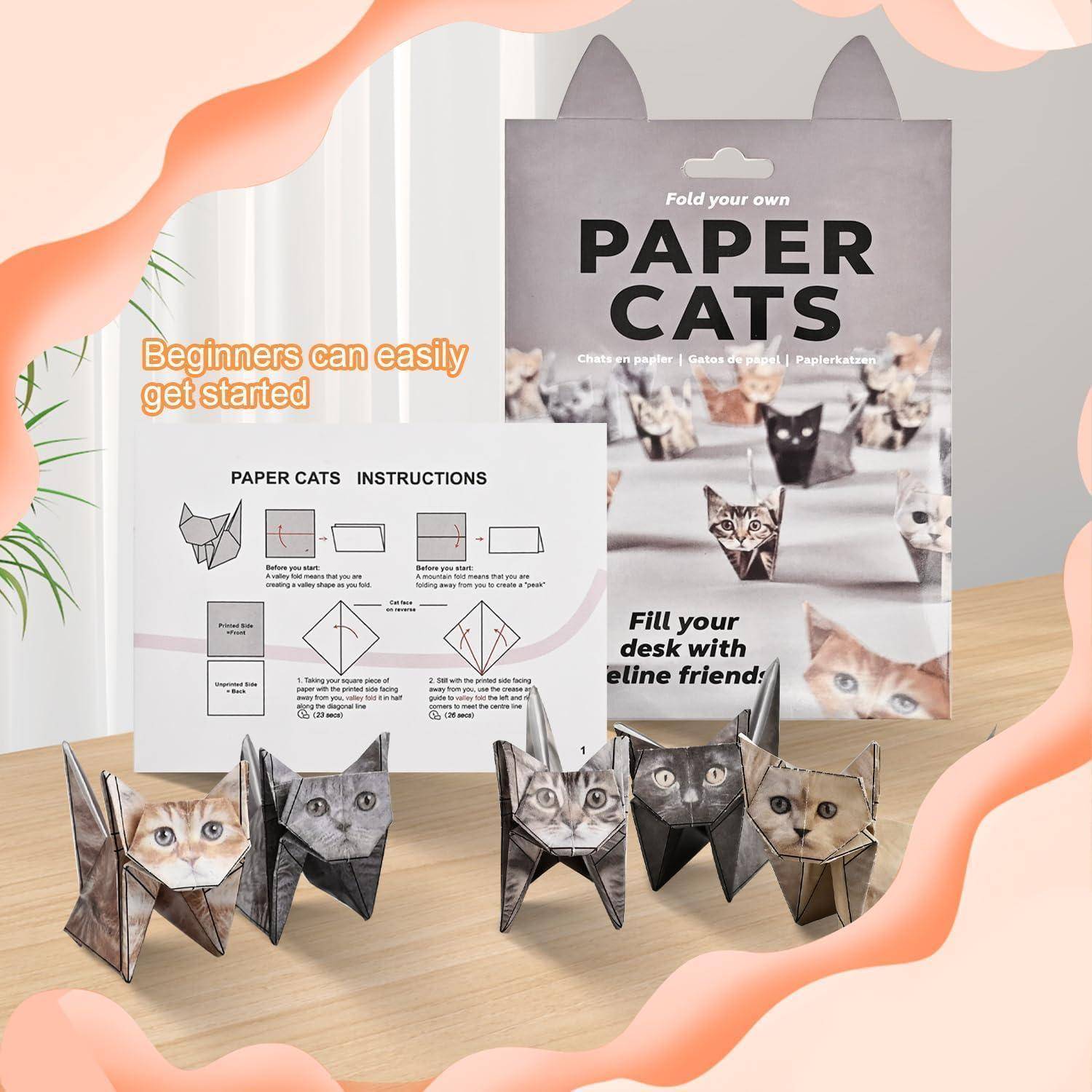 GAZIL Origami Katzenset für Anfänger–50 einfache DIY Papierkatzen zum Basteln mit Videoanleitung（5 Minuten pro Katze）|Kinder Origami Set| Papi