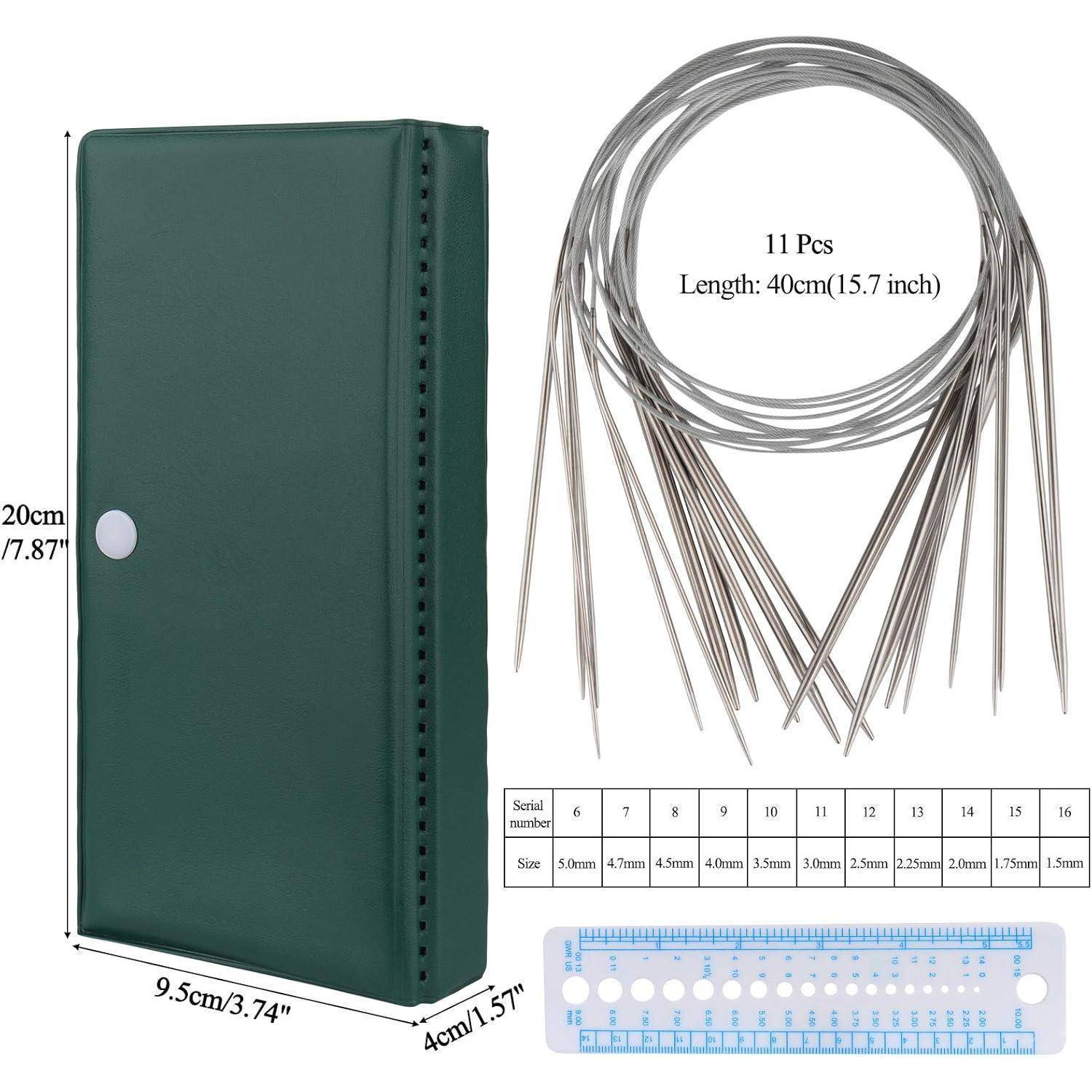 Coopay Edelstahl Rundstricknadeln 40 cm, 11 Stück Rundstricknadel Set mit Etui und Nadellehre, Kurze Rundstricknadel für Anfänger, Rundstricknadeln