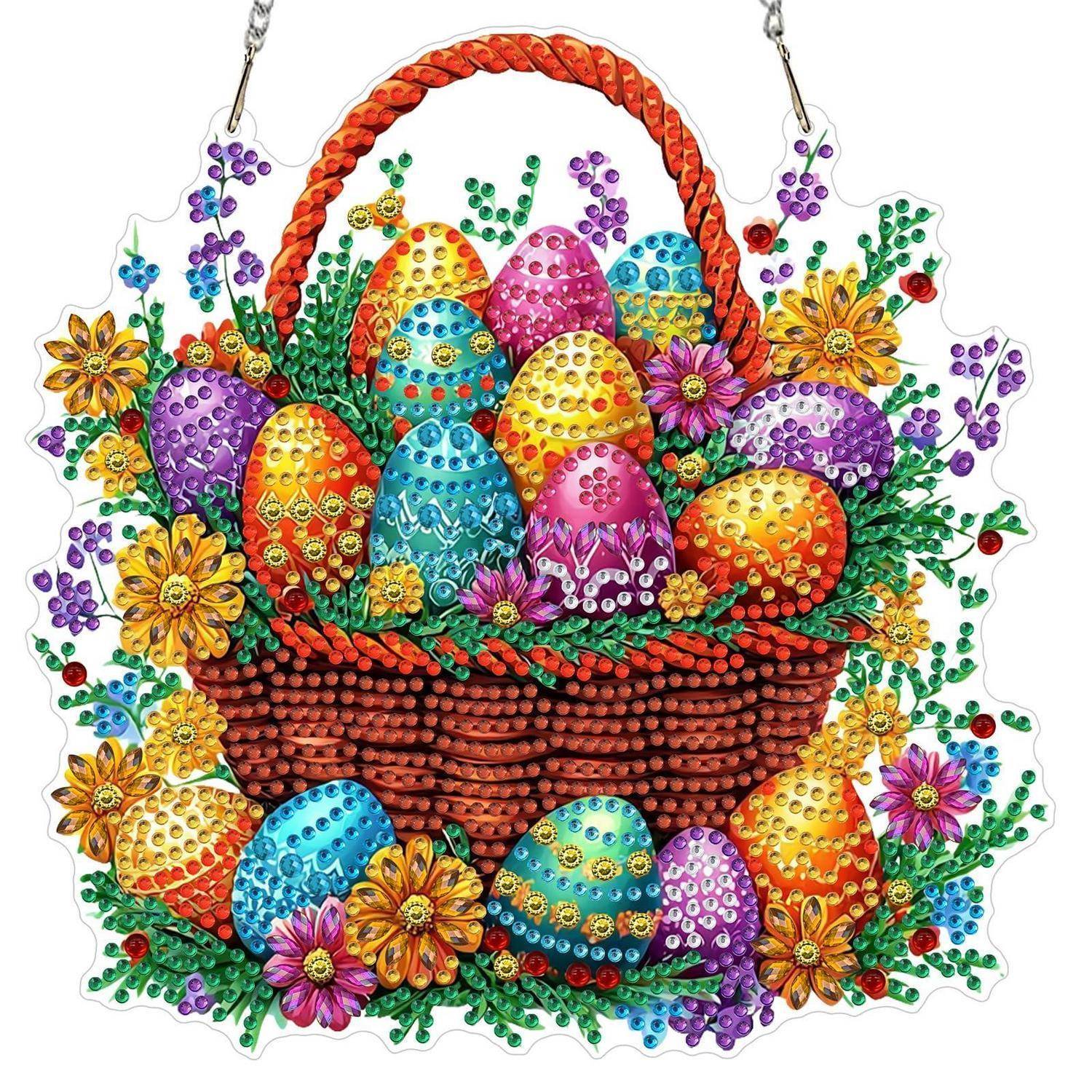 DOMROM Ostern Diamond Painting Anhänger, Diamond Painting Fensterbilder für Erwachsene Kinder, Eier 5D Diamant Hängende Ornament Diamant Malerei Ba
