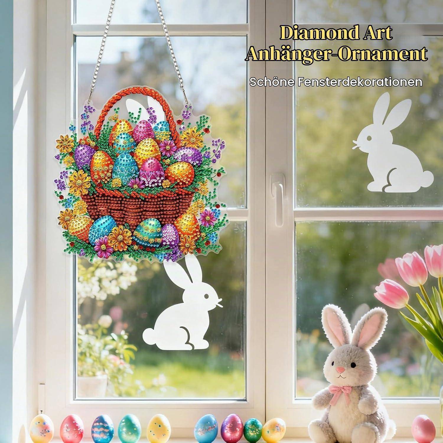 DOMROM Ostern Diamond Painting Anhänger, Diamond Painting Fensterbilder für Erwachsene Kinder, Eier 5D Diamant Hängende Ornament Diamant Malerei Ba
