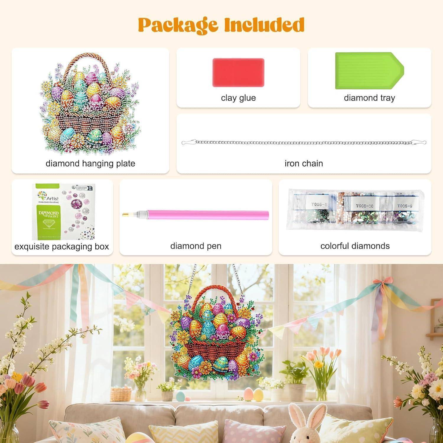 DOMROM Ostern Diamond Painting Anhänger, Diamond Painting Fensterbilder für Erwachsene Kinder, Eier 5D Diamant Hängende Ornament Diamant Malerei Ba