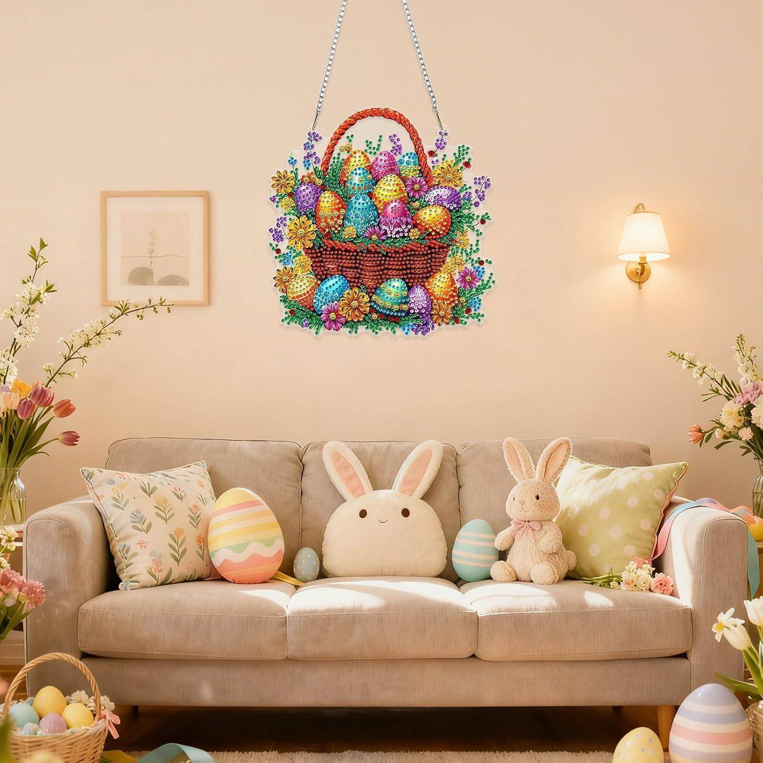 DOMROM Ostern Diamond Painting Anhänger, Diamond Painting Fensterbilder für Erwachsene Kinder, Eier 5D Diamant Hängende Ornament Diamant Malerei Ba