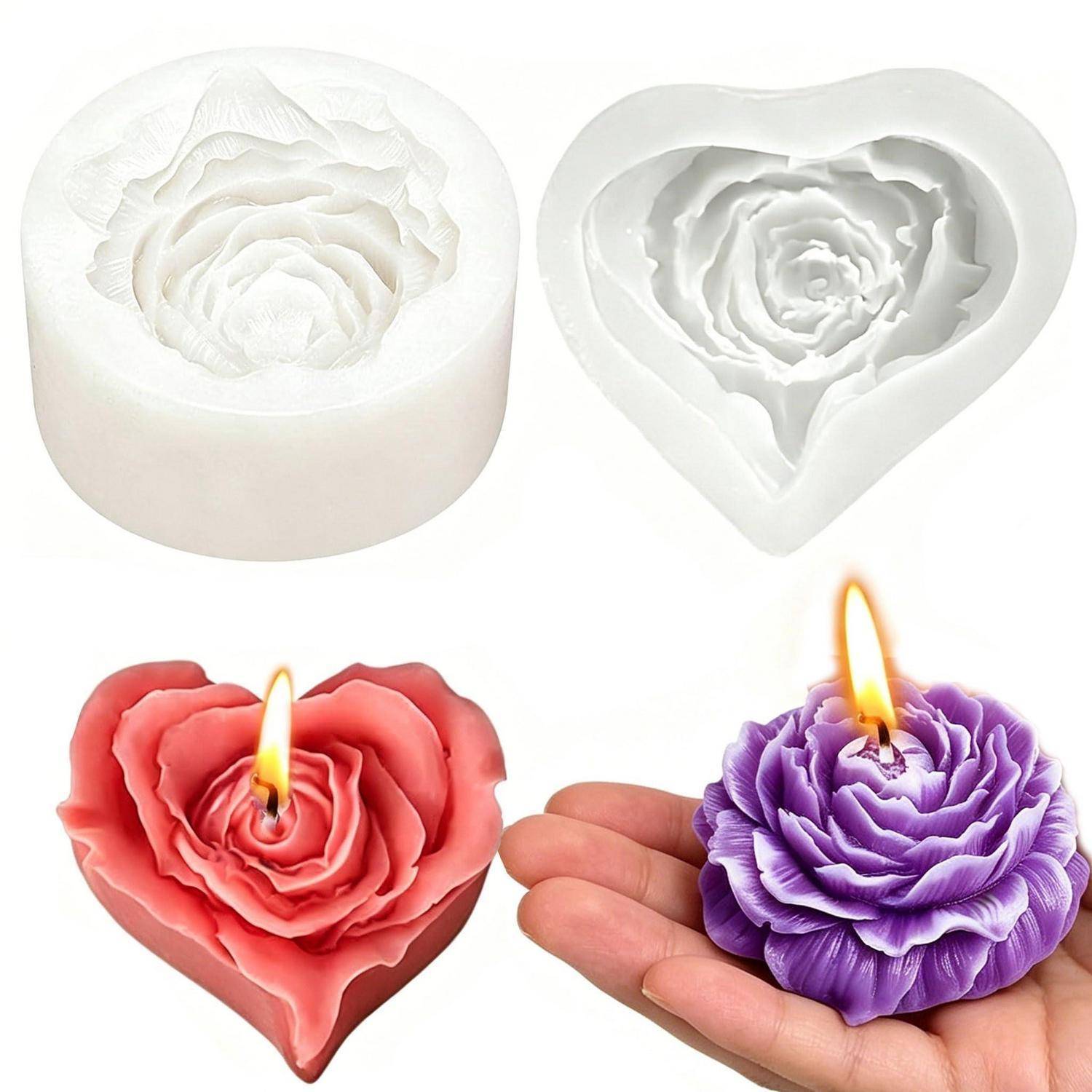 Kerzen Formen Silikon 2 Stücke 3D Blumen Silikonformen Gießformen DIY Rose Pfingstrose Kerzenform,für Kerzen Selber Machen Kuchen Backen Schokolade