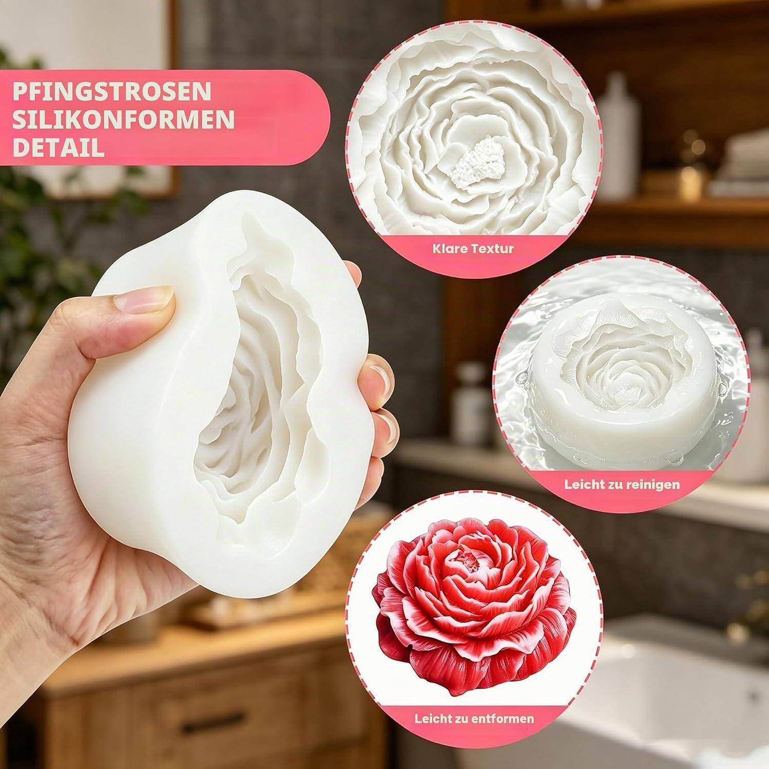 Kerzen Formen Silikon 2 Stücke 3D Blumen Silikonformen Gießformen DIY Rose Pfingstrose Kerzenform,für Kerzen Selber Machen Kuchen Backen Schokolade