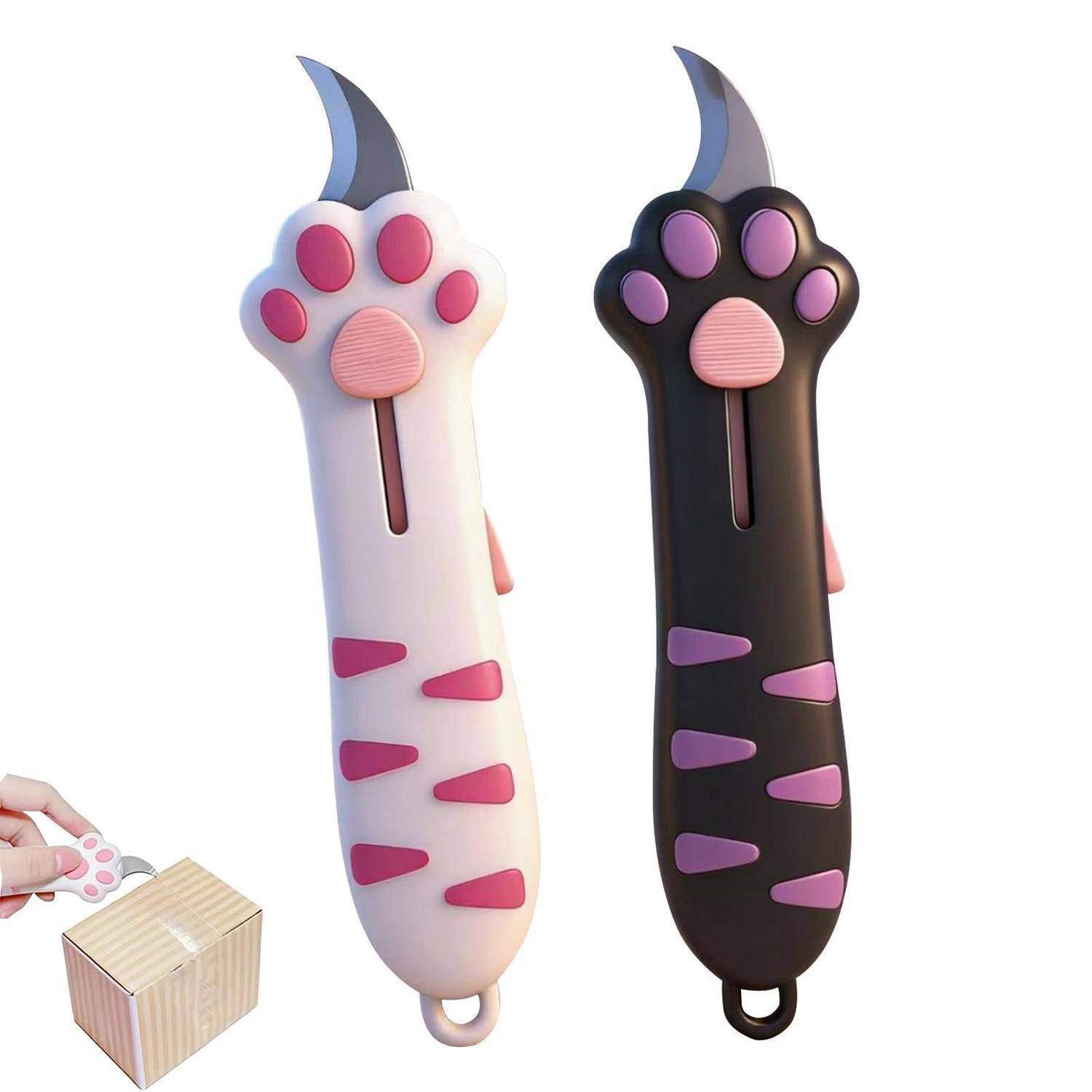 2 Stück Cuttermesser Klein, Katzenpfote Mini Box Cutter, Einziehbares Cutter Messer, Niedlich Katzenpfote Kater Messer, Universalmesser zum Öffnen