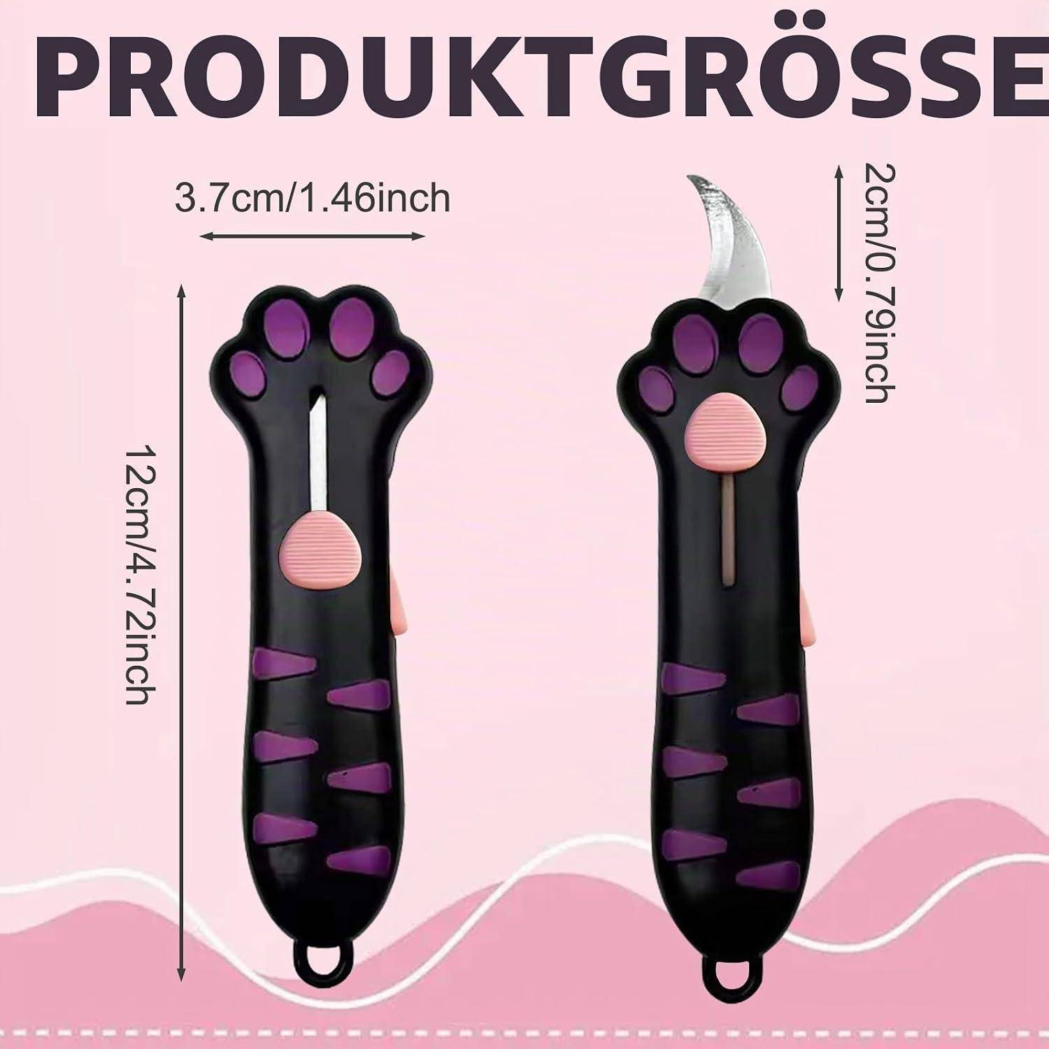 2 Stück Cuttermesser Klein, Katzenpfote Mini Box Cutter, Einziehbares Cutter Messer, Niedlich Katzenpfote Kater Messer, Universalmesser zum Öffnen