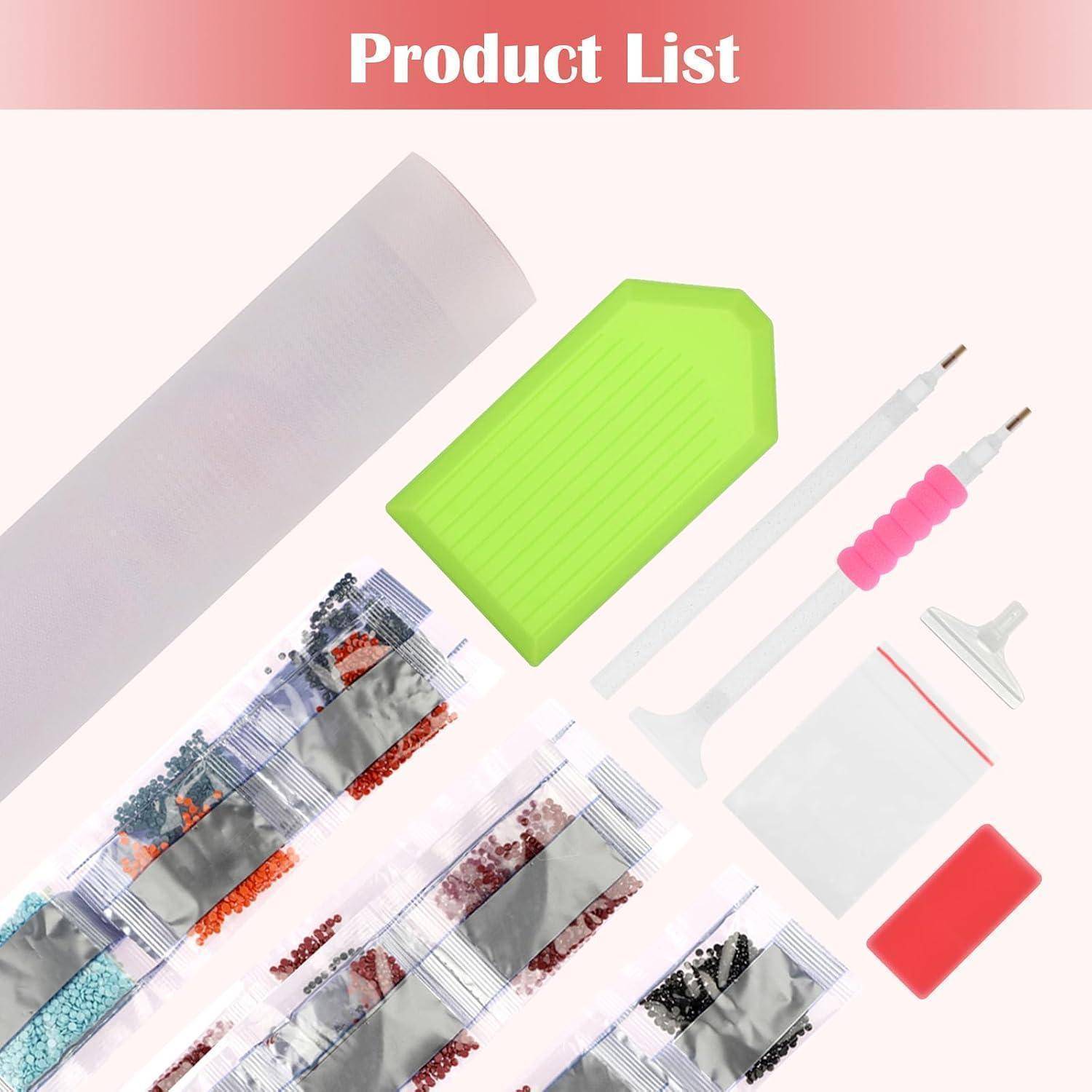 Produktliste mit assortiertem Vakuumbeutel, einer Rolle, einem grünen Beutel, Siegelwerkzeugen und Zubehörclips, die auf hellem Hintergrund angeordnet sind.