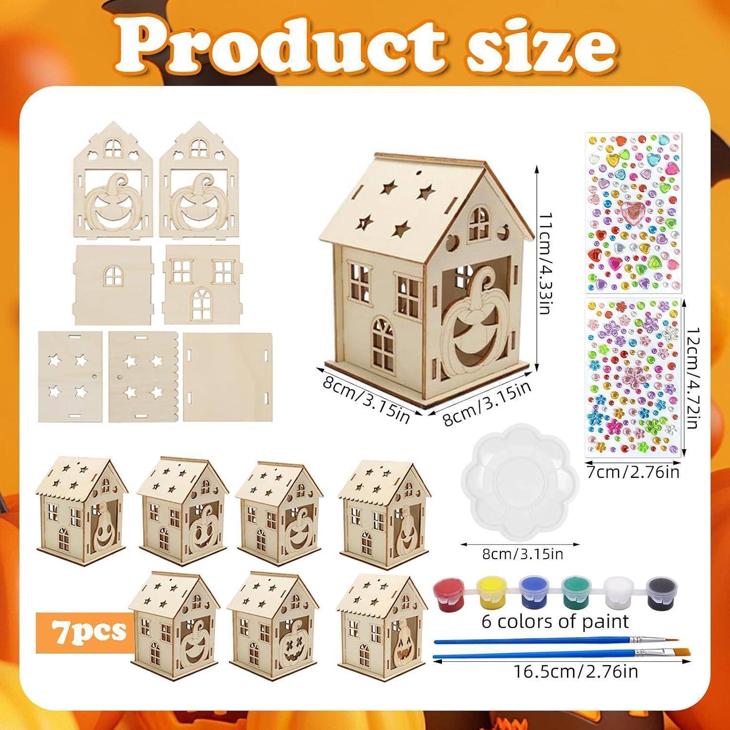 7-teiliges Bastelset für Halloween, Malerei für Kinder, kreatives Set mit Holzspänen, Halloween, Basteln, Haus, Kürbis, Geschenke für Kinder
