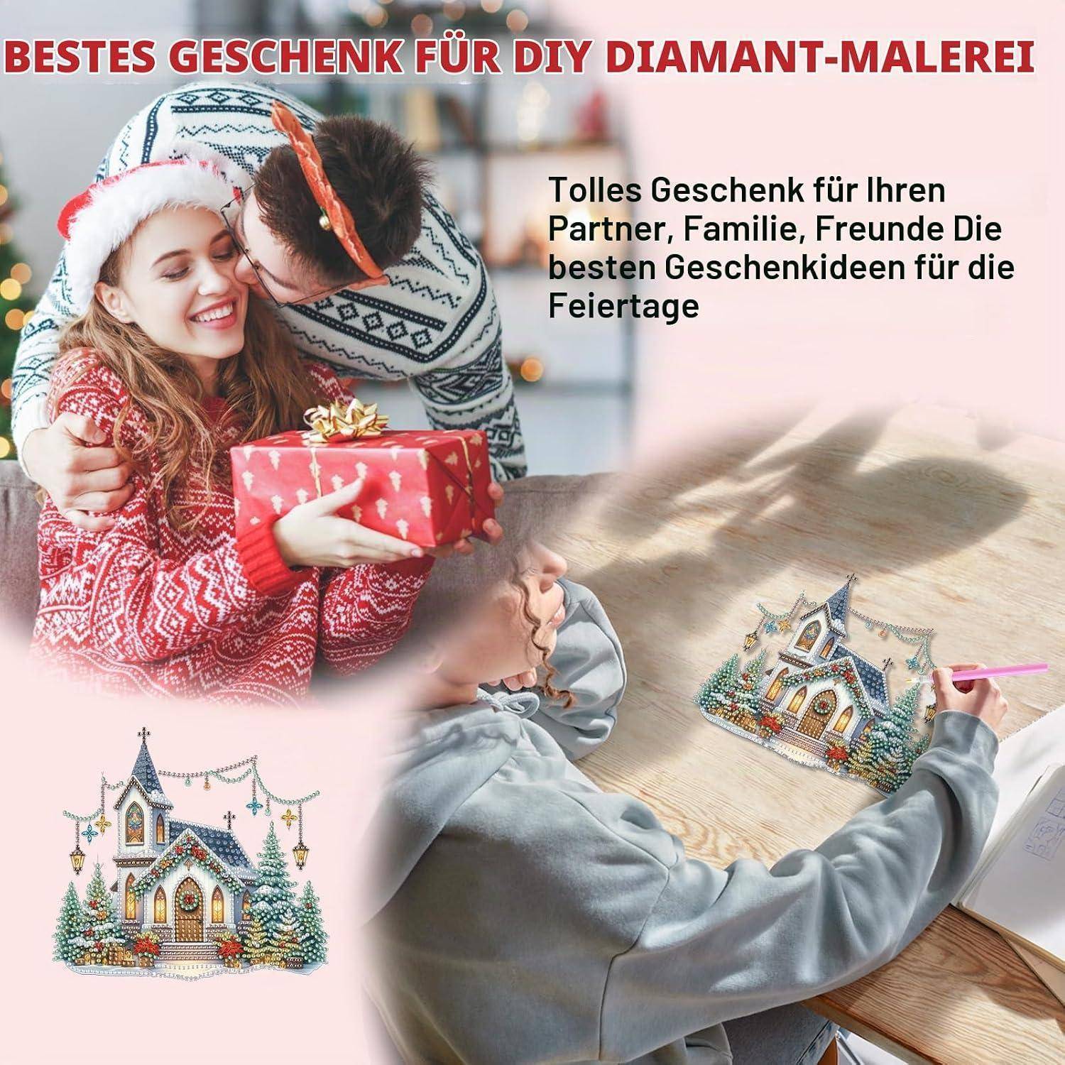 Lxmsja Weihnachten Diamond Painting Anhänger, 5D Diamond Painting Fensterbilder Kirche für Erwachsene Kinder, Weihnachtsgeschenke Bastelset Kreativ