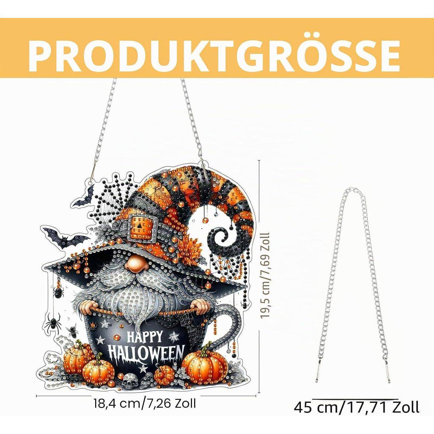 Produktgrößengrafik mit einer Halloween-Hängdekoration mit „HAPPY HALLOWEEN