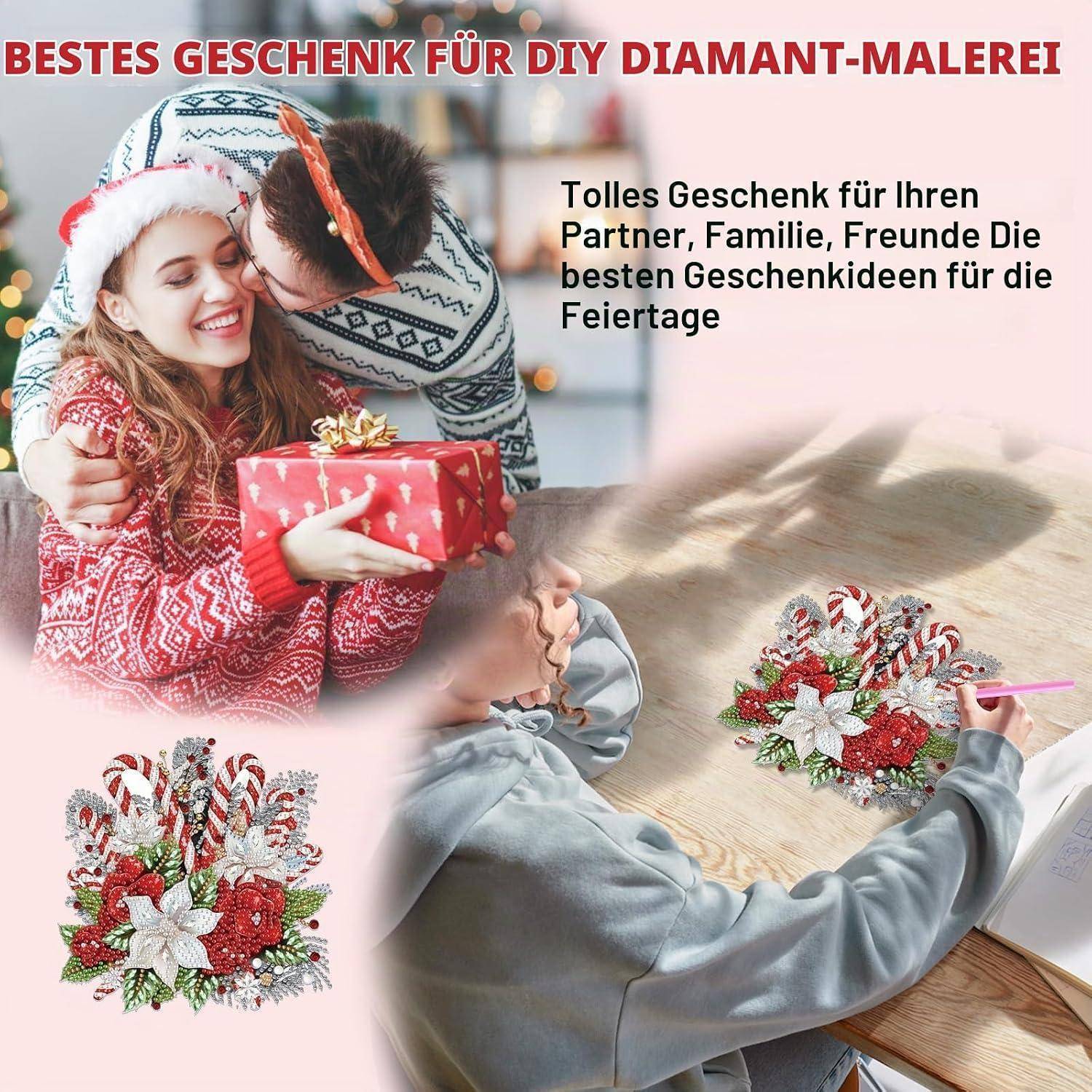 Lxmsja Weihnachten Diamond Painting Anhänger, 5D Diamond Painting Fensterbilder Blumen für Erwachsene Kinder, Weihnachtsgeschenke Bastelset Kreativ