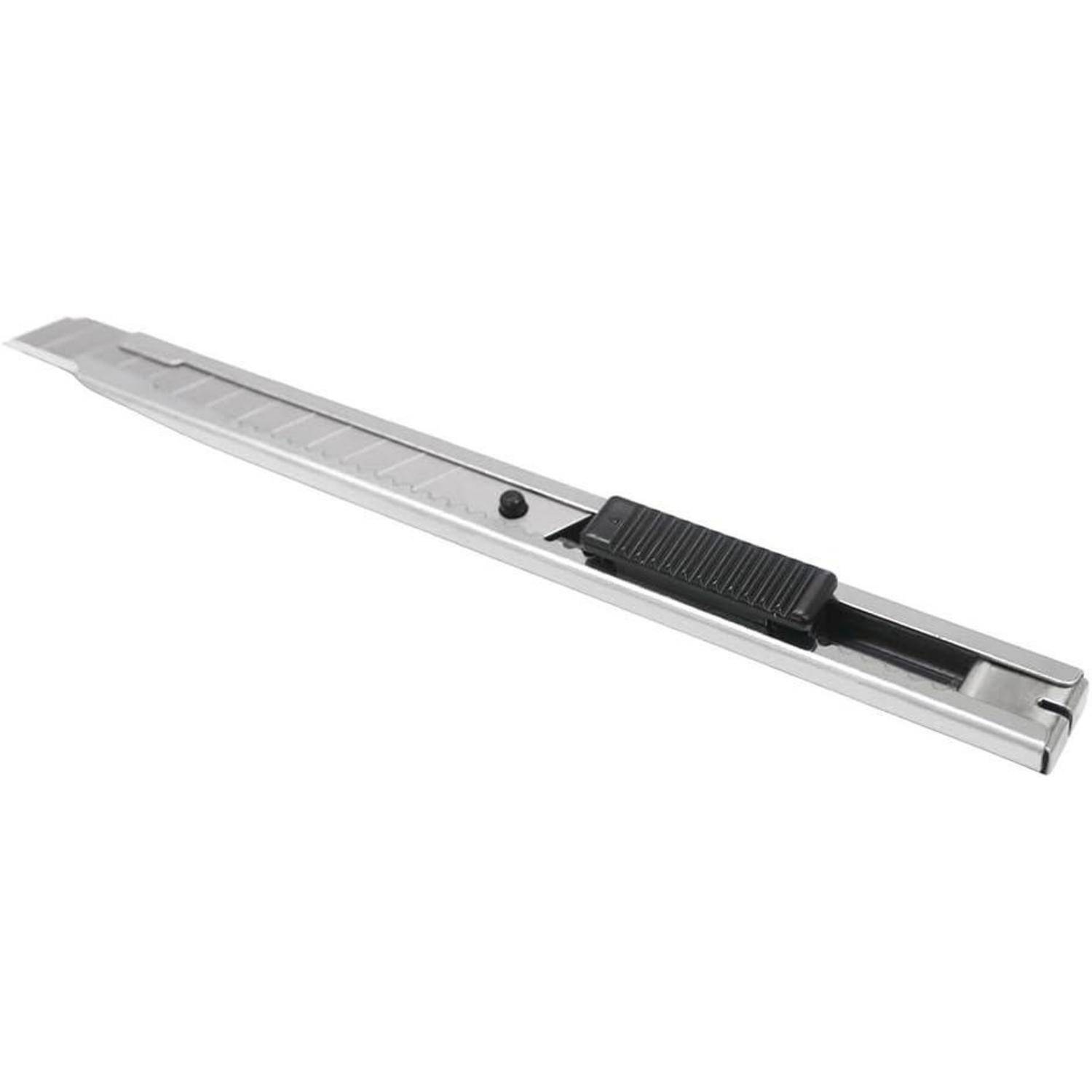 Ein Universalmesser mit ausfahrbarer Klinge und schwarzem Schiebegriff auf weißem Hintergrund.