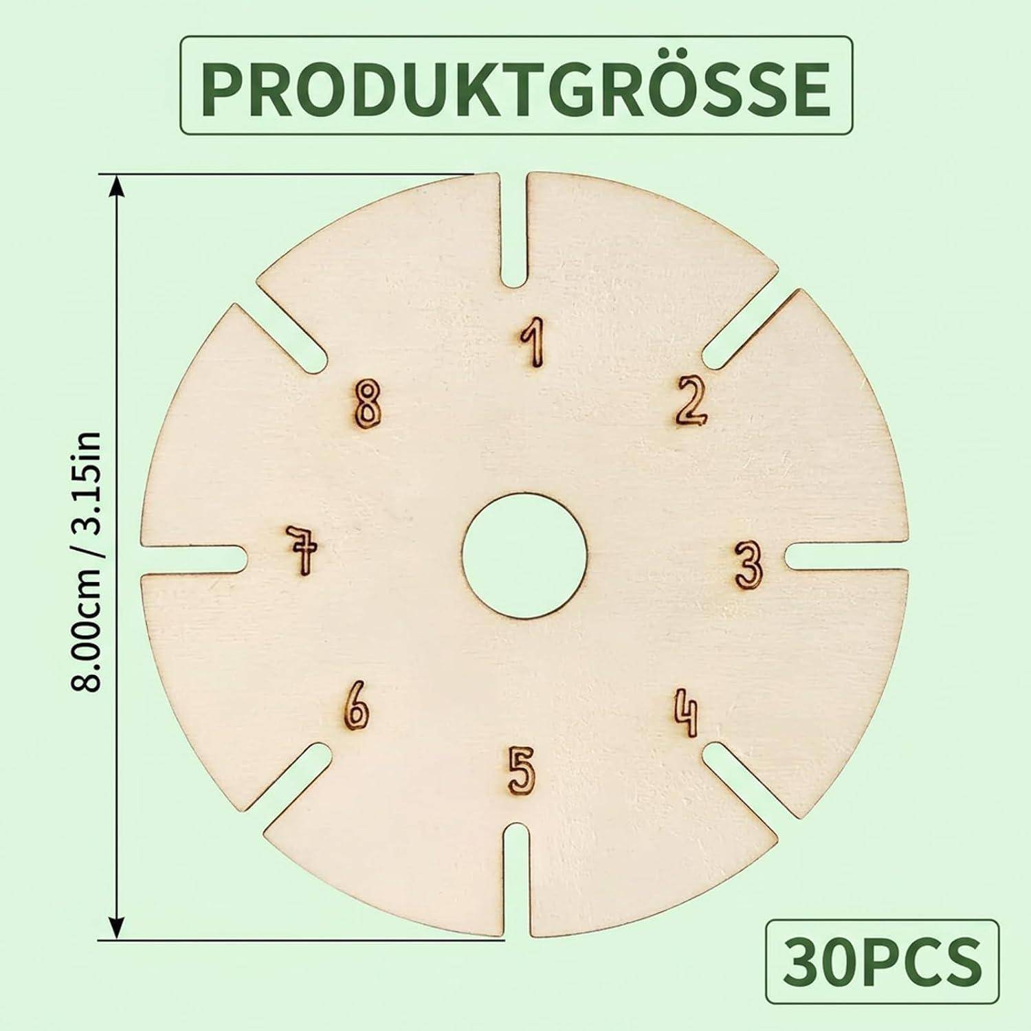 Größendiagramm eines runden geschlitzten Holzscheibers mit der Bezeichnung 