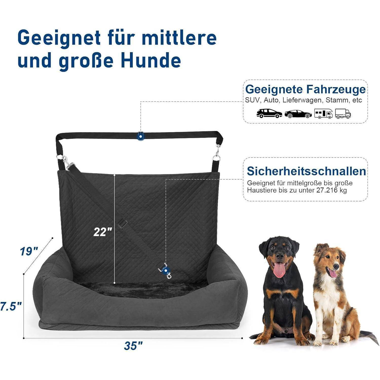 Hunde Autositz für mittelgroße und große Hund oder Zwei kleine Hunde, Universeller Hundesitz Auto Rückbank für Kleine/Mittelgroße Hund bis 25Kg,