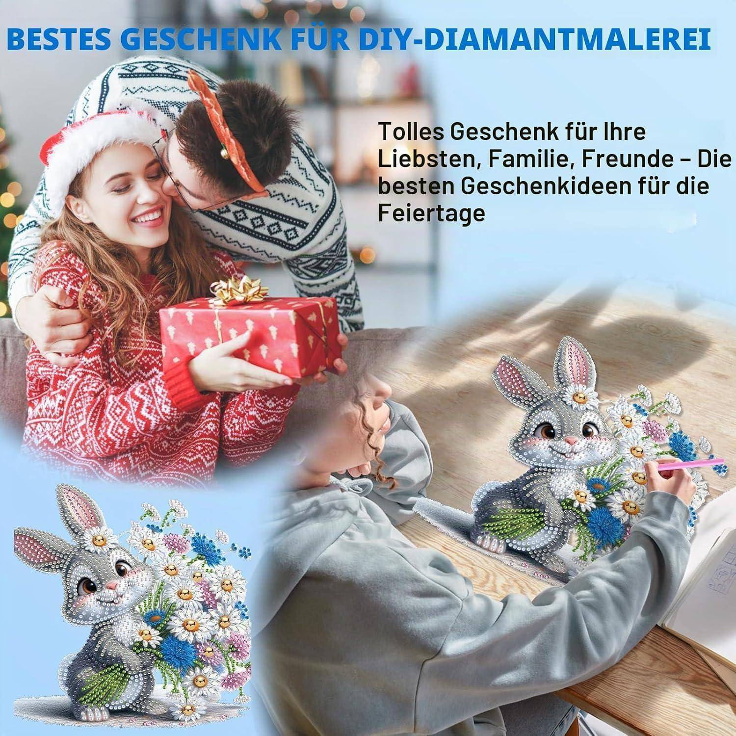 Lxmsja Kaninchen Diamond Painting Anhänger, 5D Hase Diamond Painting Blumen Fensterbilder für Erwachsene, Bastelset Kreativ Set Hängend Ornament Os
