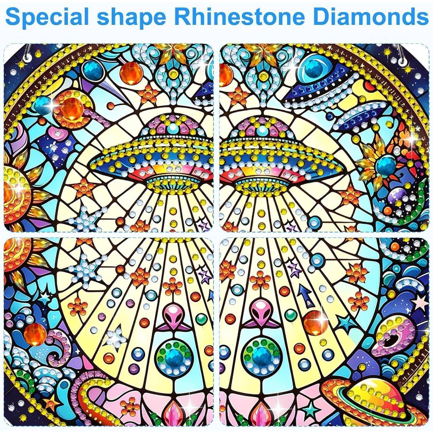 Farbenfrohes Buntglas-Stil-Diamant-Kunstmuster mit der Bezeichnung „Special Shape Rhinestone Diamonds