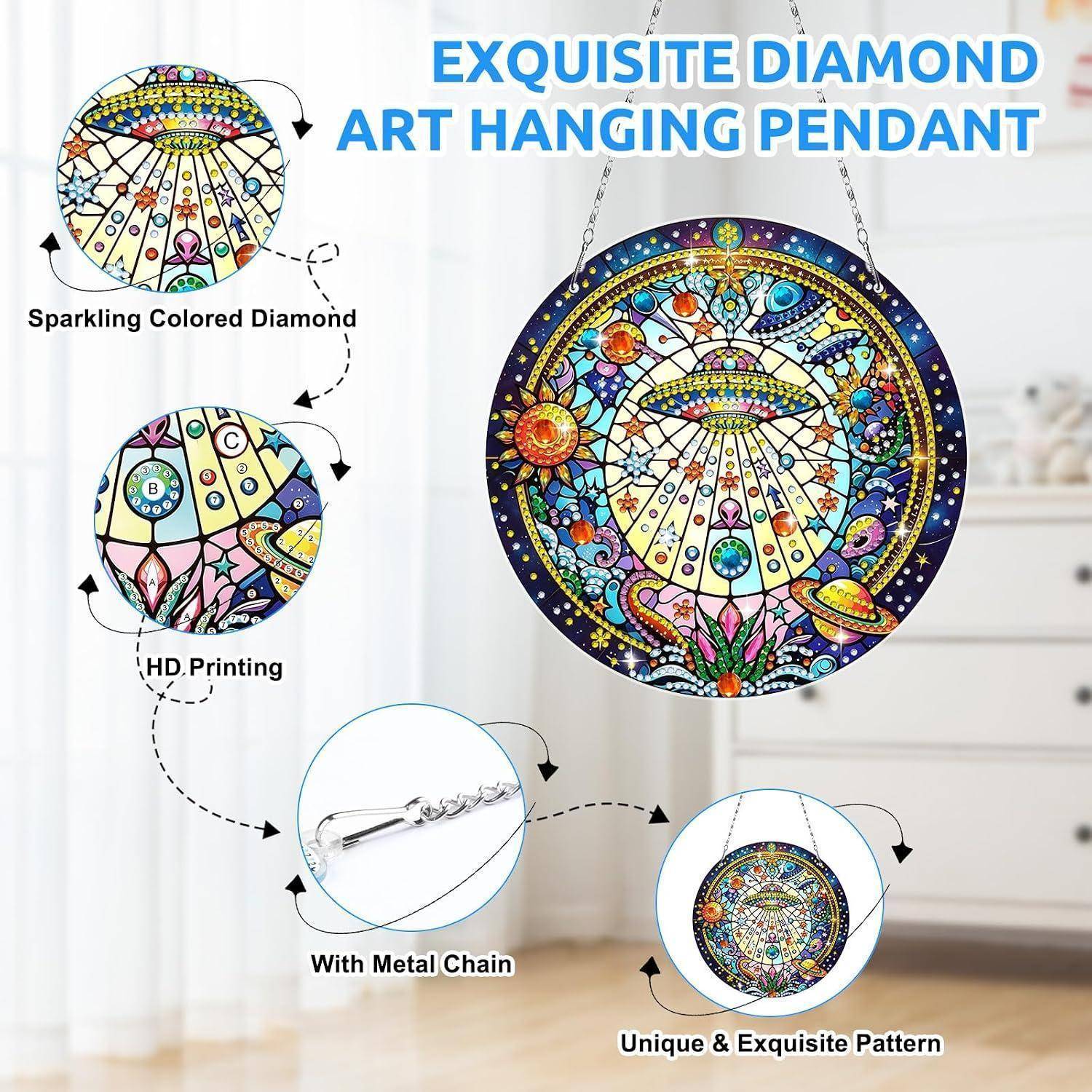 Bowetile Diamond Painting Anhänger Blumen, Weltraum Diamond Painting Fensterbilder für Erwachsene, Kinder Hängende Ornament Motive Bastelset für