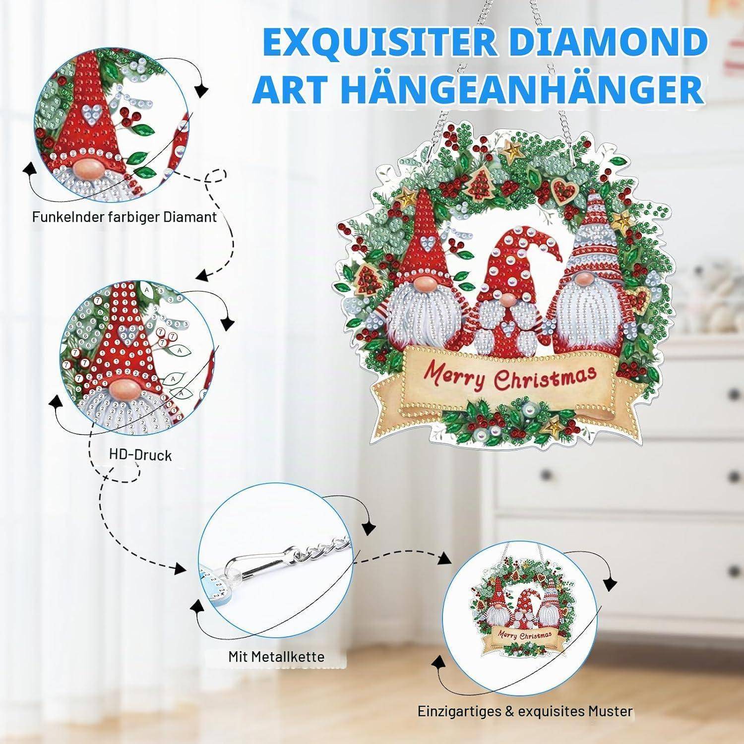 Weihnachts-Diamantkunst-Hängeschmuck mit Gnomen und 