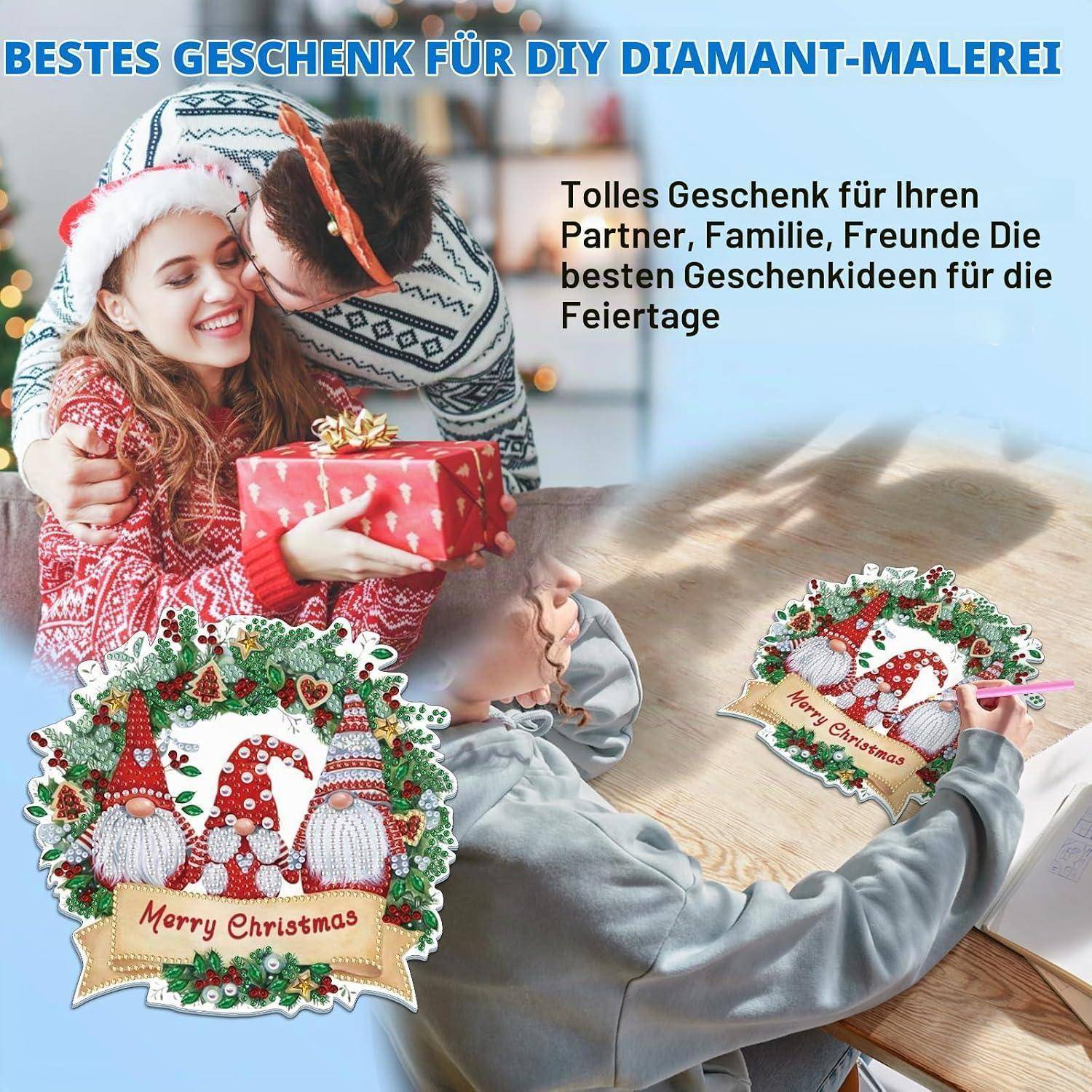 Lxmsja 5D Diamond Painting Weihnachten Anhänger, Gnom Diamond Painting Fensterbilder Kinder Erwachsene, Hängende Ornament Bastelset Geschenk Mädche