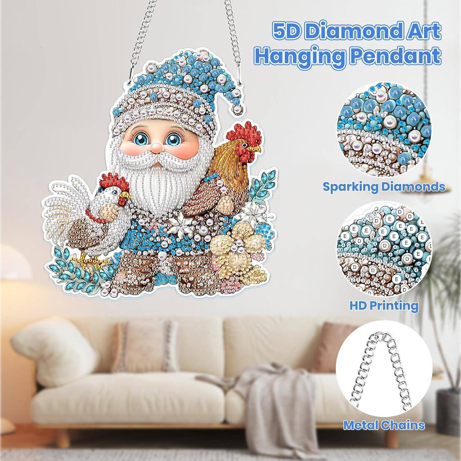 MOGTAA 5D Diamond Painting Anhänger, Zwerg und Huhn Diamond Painting mit Kette Kinder Erwachsene, Tiere Diamant Painting Fensterbilder, Hängende Orn