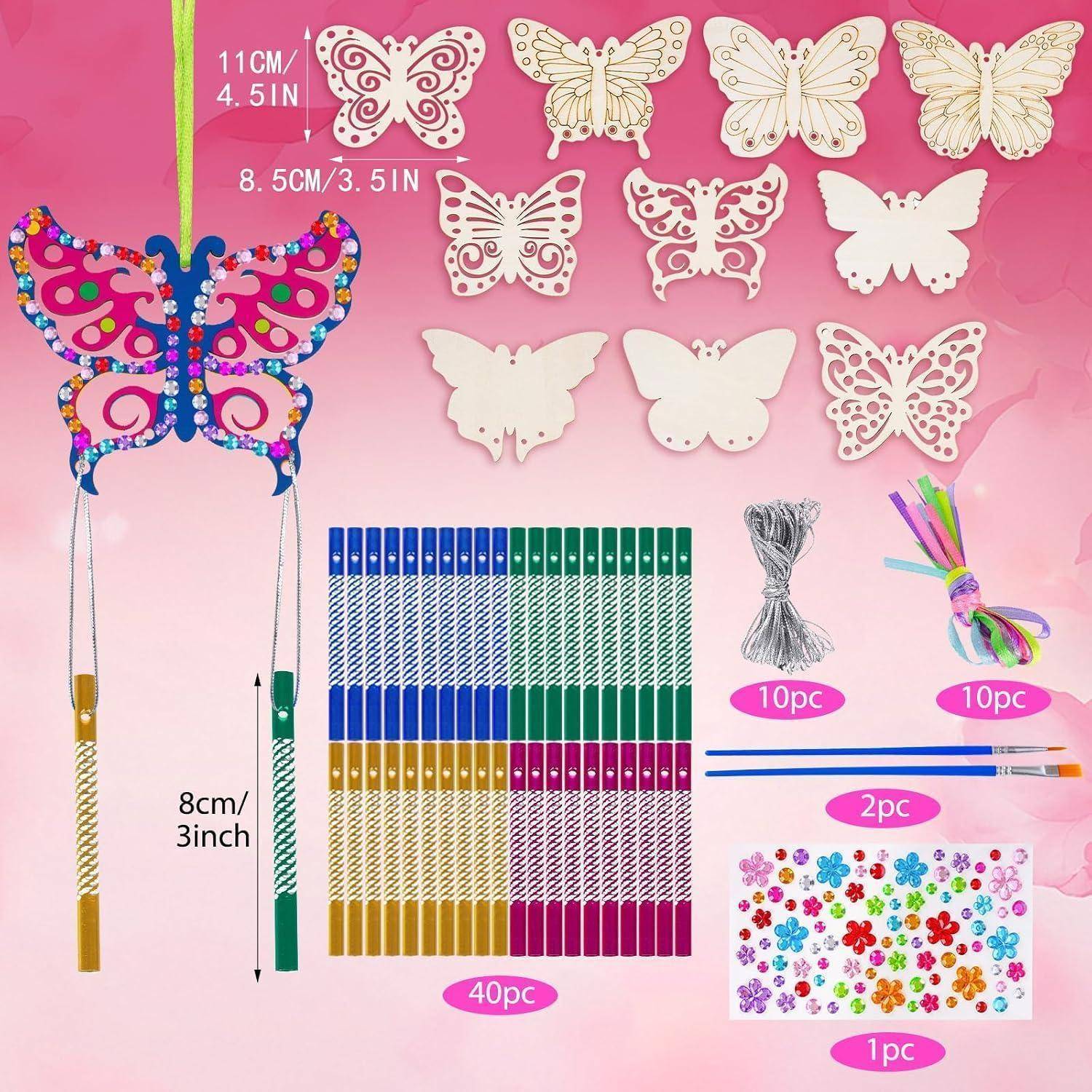 Vxcvzv 10 Stück Schmetterling Windspiel Bastelmaterial‑Set aus Holz, DIY Regenbogen‑Deko‑Elemente für Haus‑, Gartengestaltung, Party‑ und