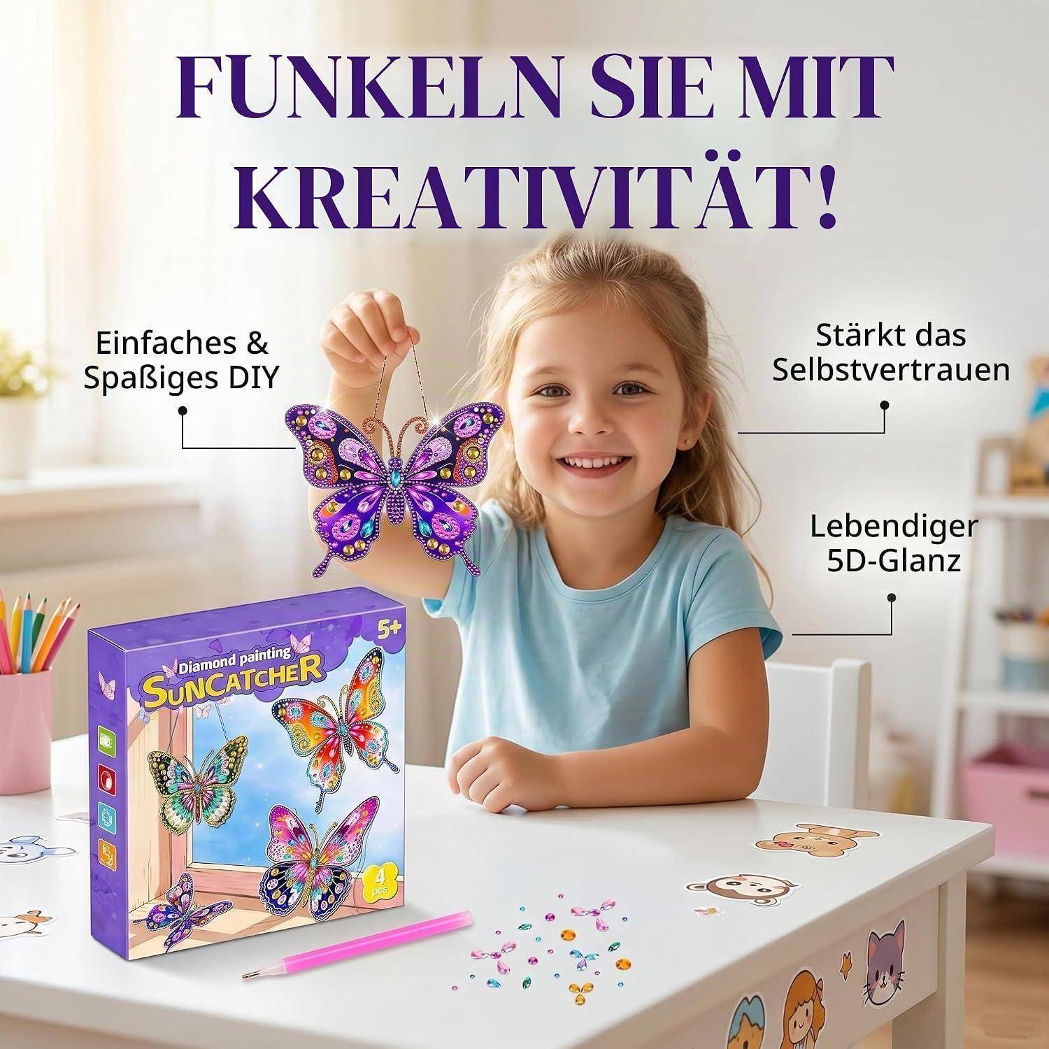 DONGZQAN Bastelset Kinder Ab 6 Jahre, Basteln Mädchen 8 10 6 Jahre, Schmetterling Geschenk 7 5 9 Diamond Painting Window Color Set Basteln