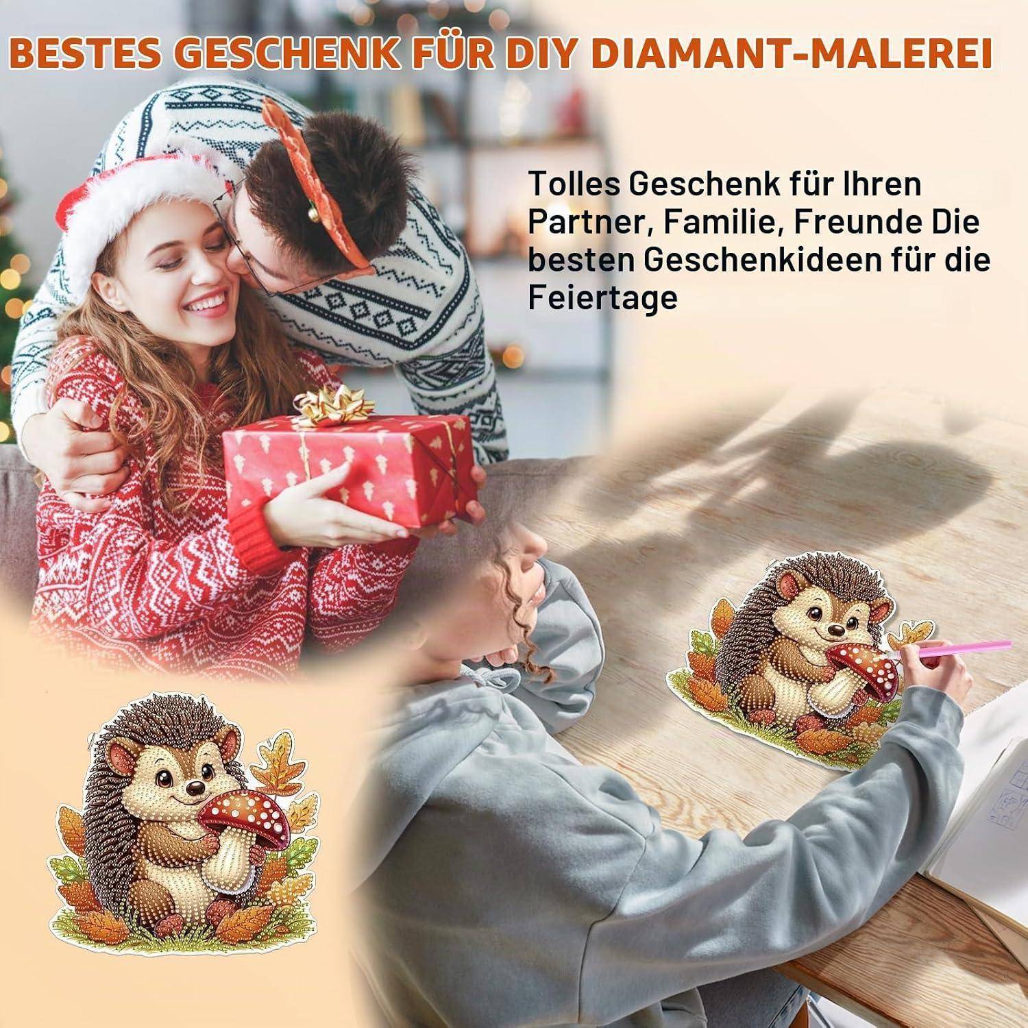 Lxmsja 5D Igel Diamond Painting Anhänger, Herbst Diamond Painting Fensterbilder Beidseitig für Erwachsene Kinder, Bastelset Kreativ Set, Hängend Or
