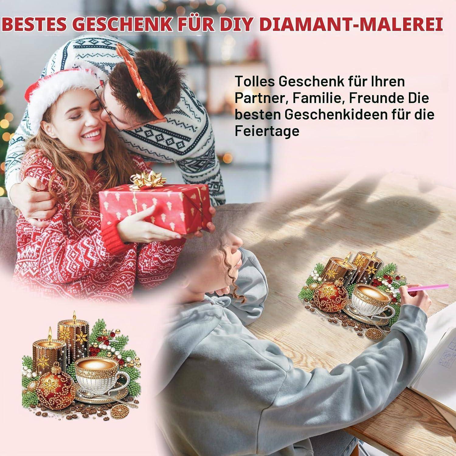 Lxmsja Weihnachten Diamond Painting Anhänger, 5D Kaffee Diamond Painting Fensterbilder Kerze für Erwachsene Kinder, Weihnachtsgeschenke Bastelset Kr
