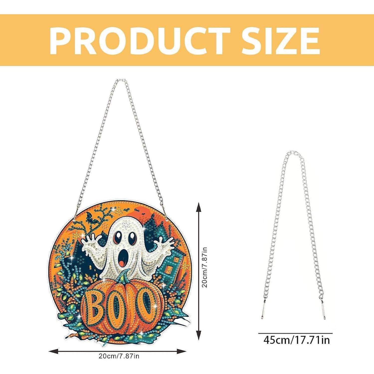 Produktgrößendiagramm einer runden Halloween-„BOO