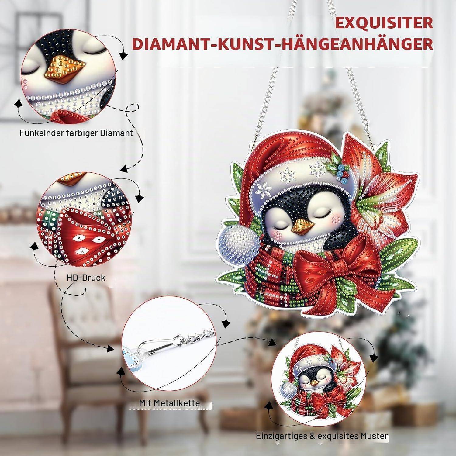 Lxmsja Weihnachten Diamond Painting Anhänger, 5D Diamond Painting Fensterbilder Pinguin für Erwachsene Kinder, Weihnachtsgeschenke Bastelset Kreativ