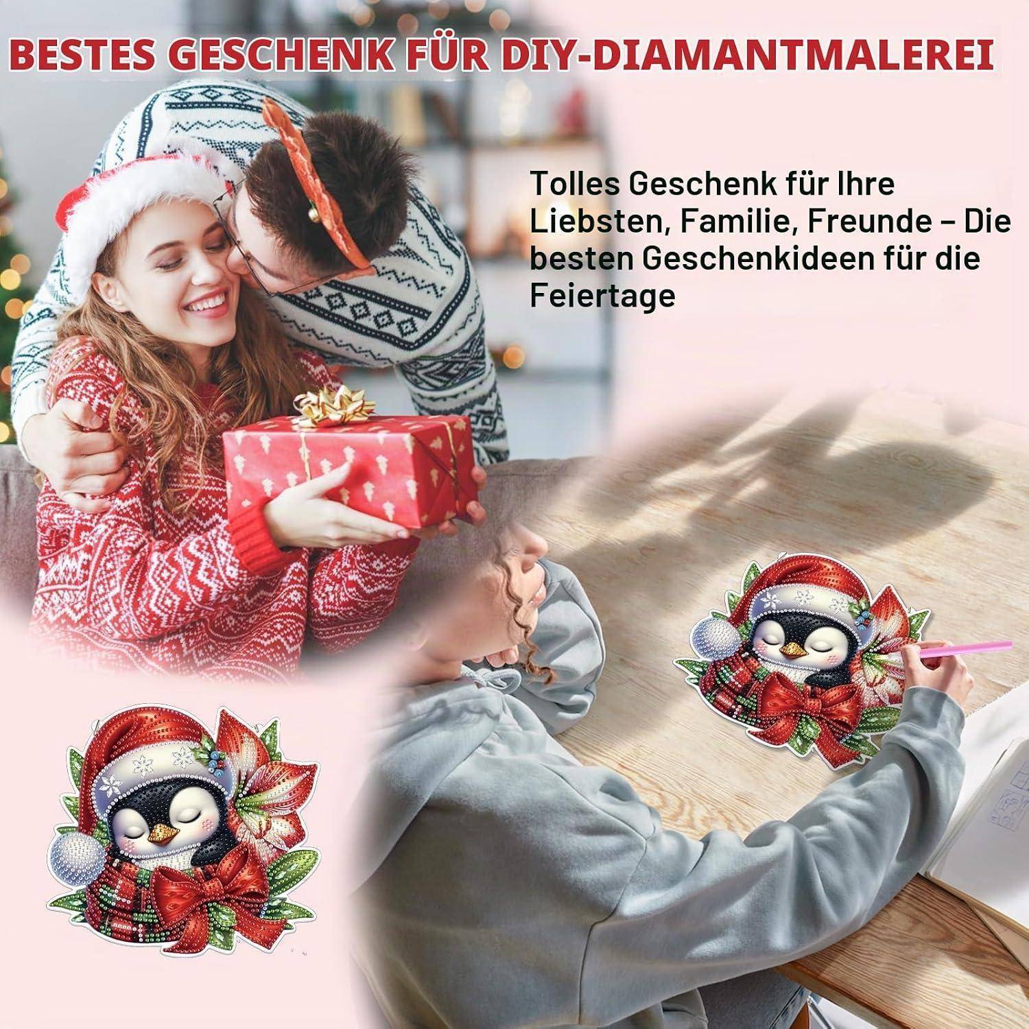 Lxmsja Weihnachten Diamond Painting Anhänger, 5D Diamond Painting Fensterbilder Pinguin für Erwachsene Kinder, Weihnachtsgeschenke Bastelset Kreativ