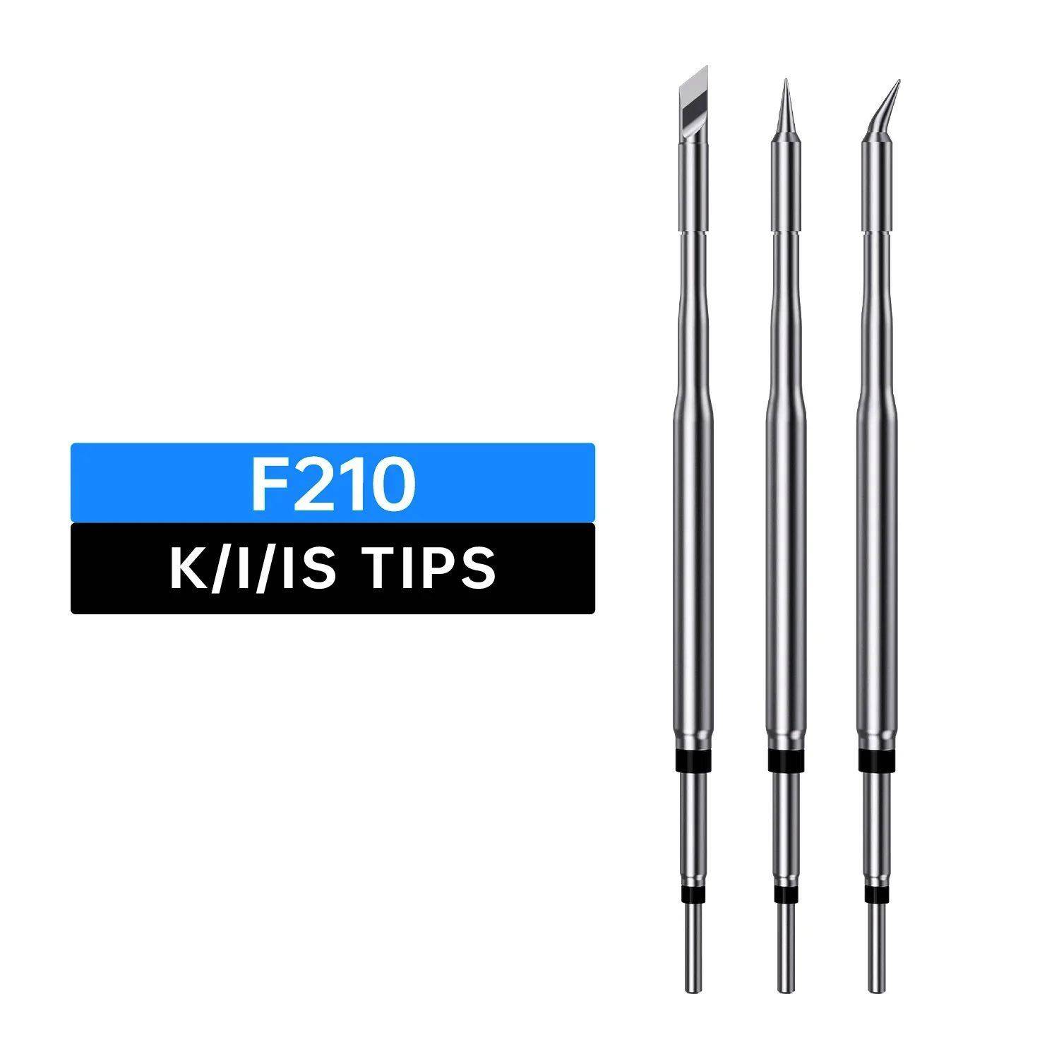Drei metallische Klingenspitzen mit der Bezeichnung „F210 K/I/IS TIPS