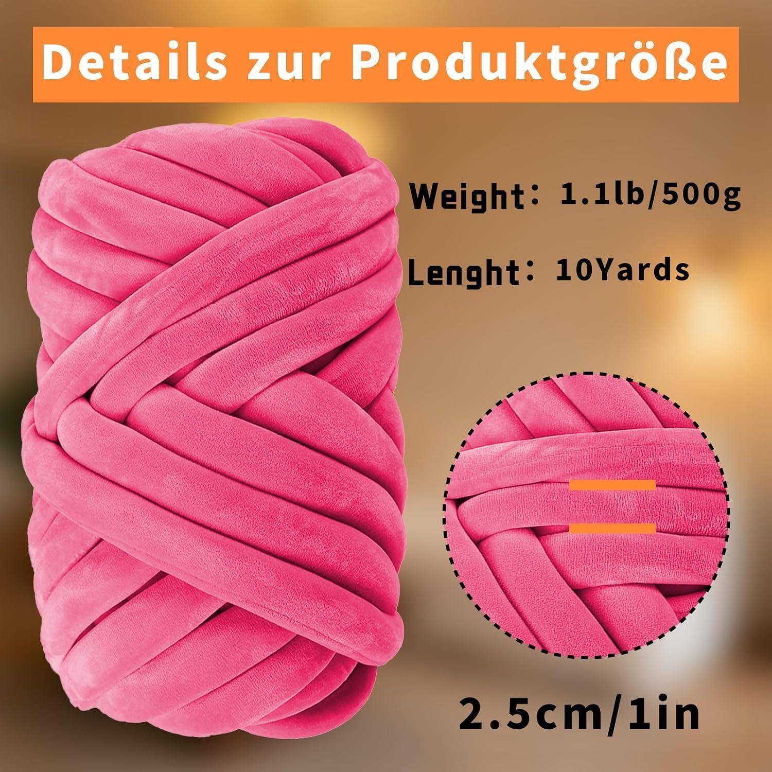 Produktgrößendetails für rosa Stoffkordel: Gewicht 1,1 lb/500 g, Länge 10 Yards, Breite 2,5 cm/1 Zoll.